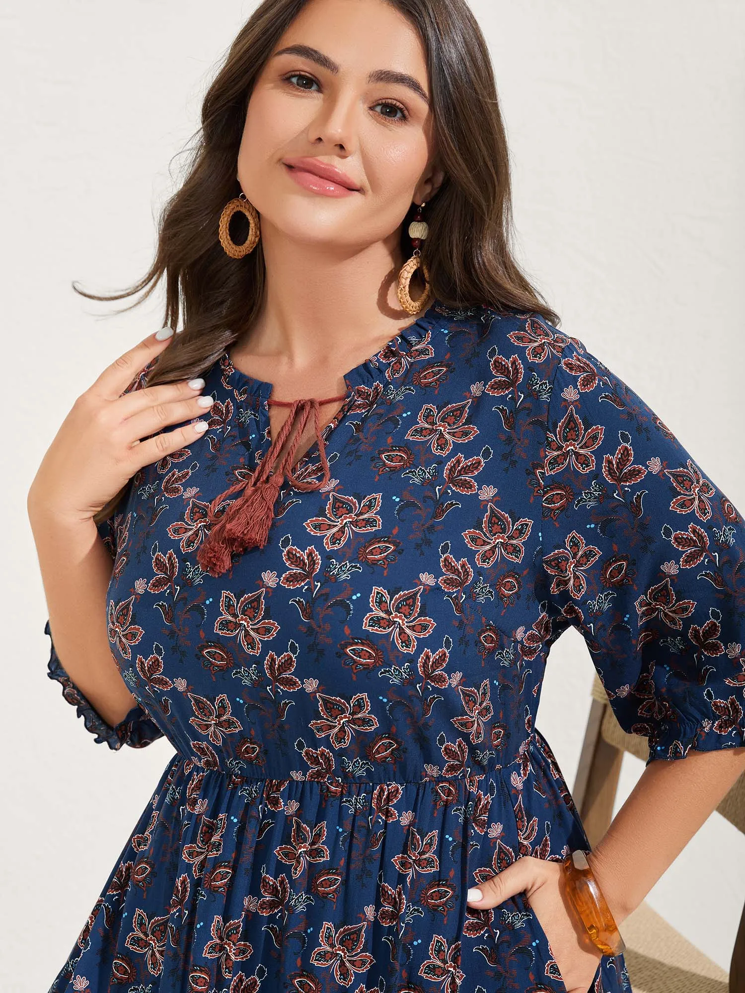 Boho Floral Neck Tie Midi Dress sold by Bloomchic product image thumbnail 2