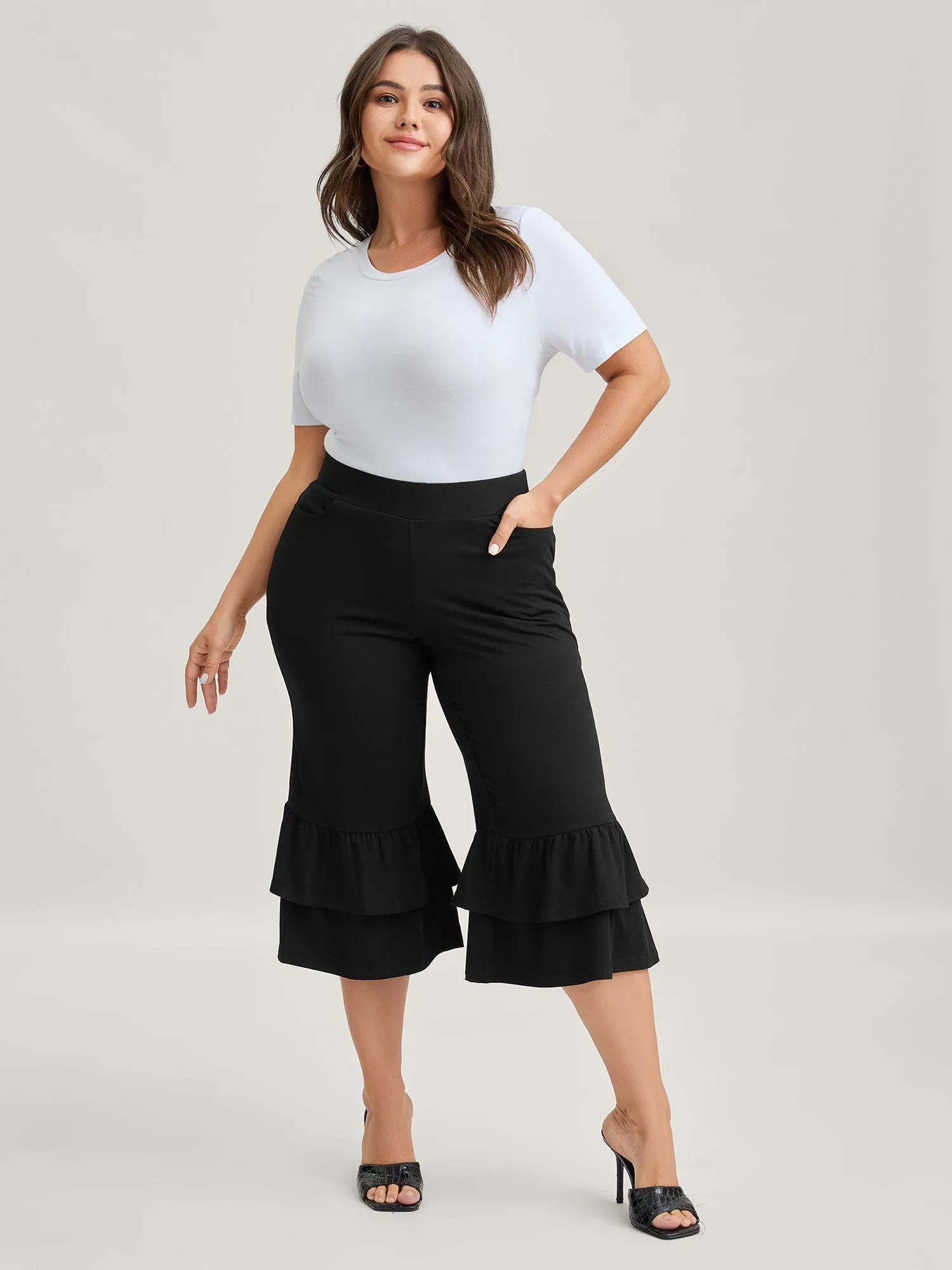 Layered Ruffled Flare Hem Pants sold by Bloomchic product image thumbnail 2