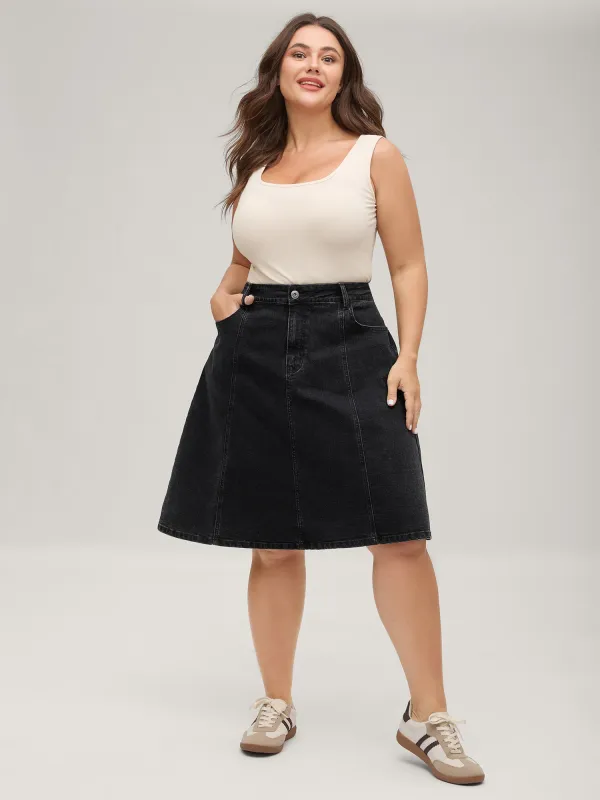 A-Line Pockets Midi Denim Skirt sold by Bloomchic