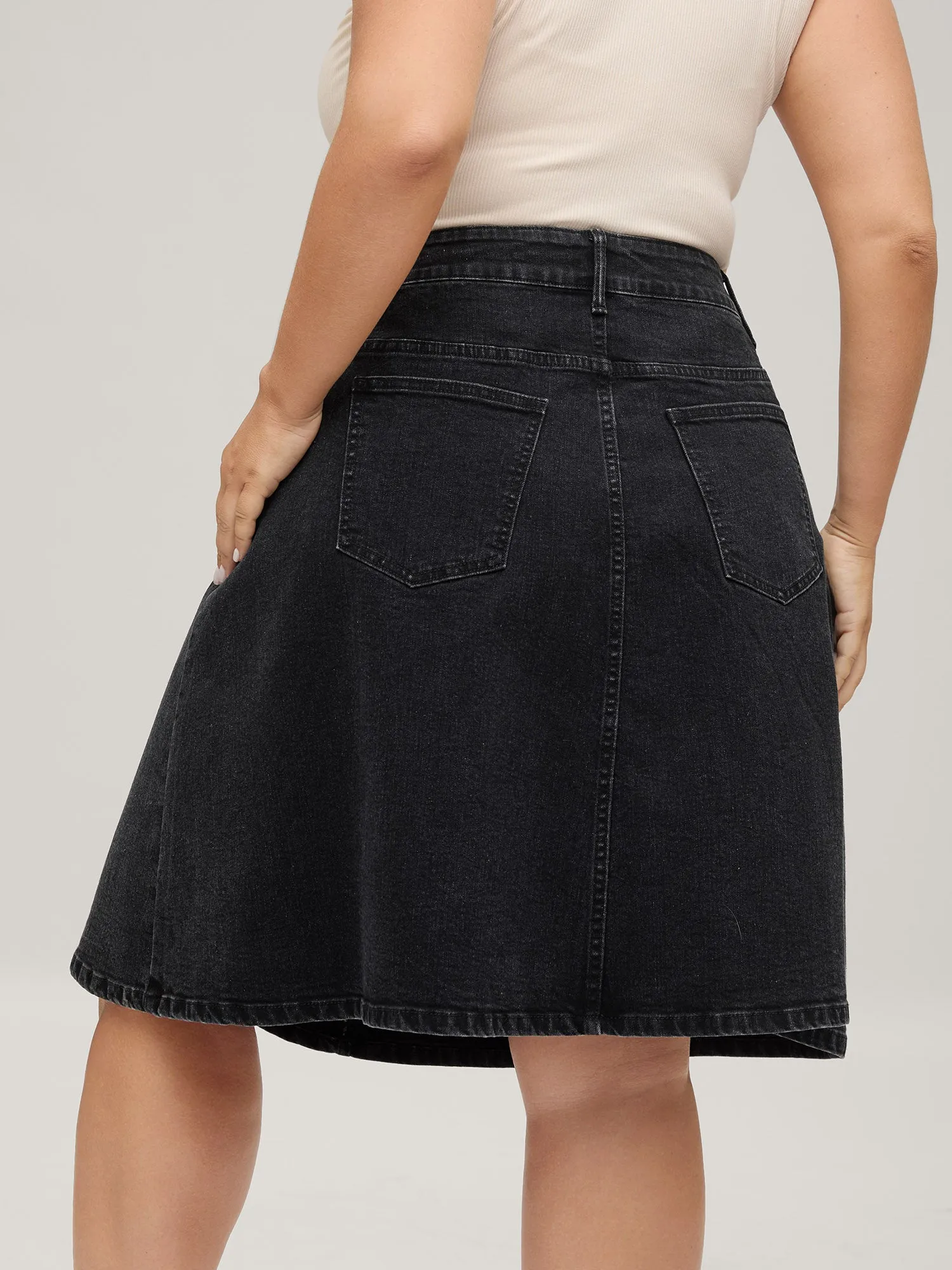 A-Line Pockets Midi Denim Skirt sold by Bloomchic product image thumbnail 4