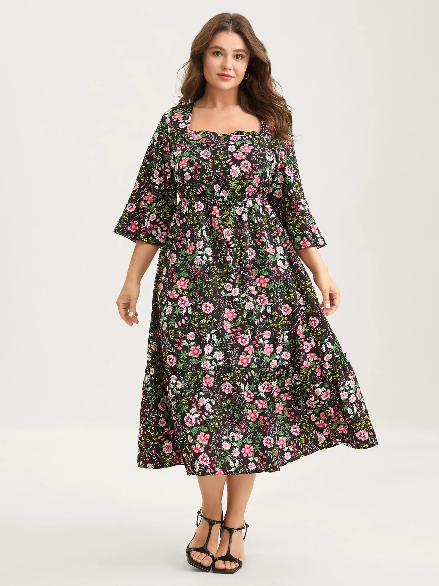 Floral Ruffled Square Neck Midi Dress sold by Bloomchic product image thumbnail 3