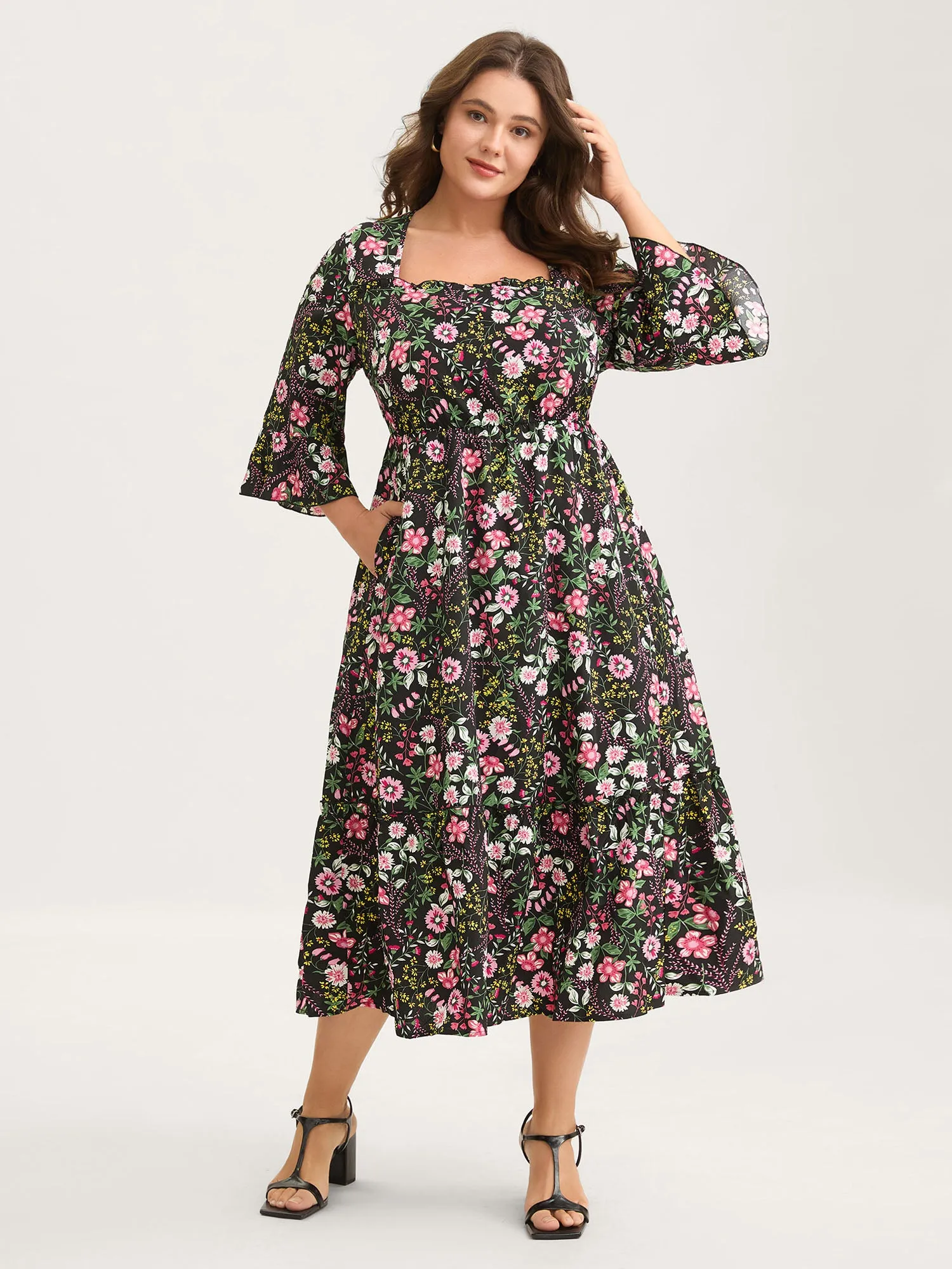 Floral Ruffled Square Neck Midi Dress sold by Bloomchic product image thumbnail 2