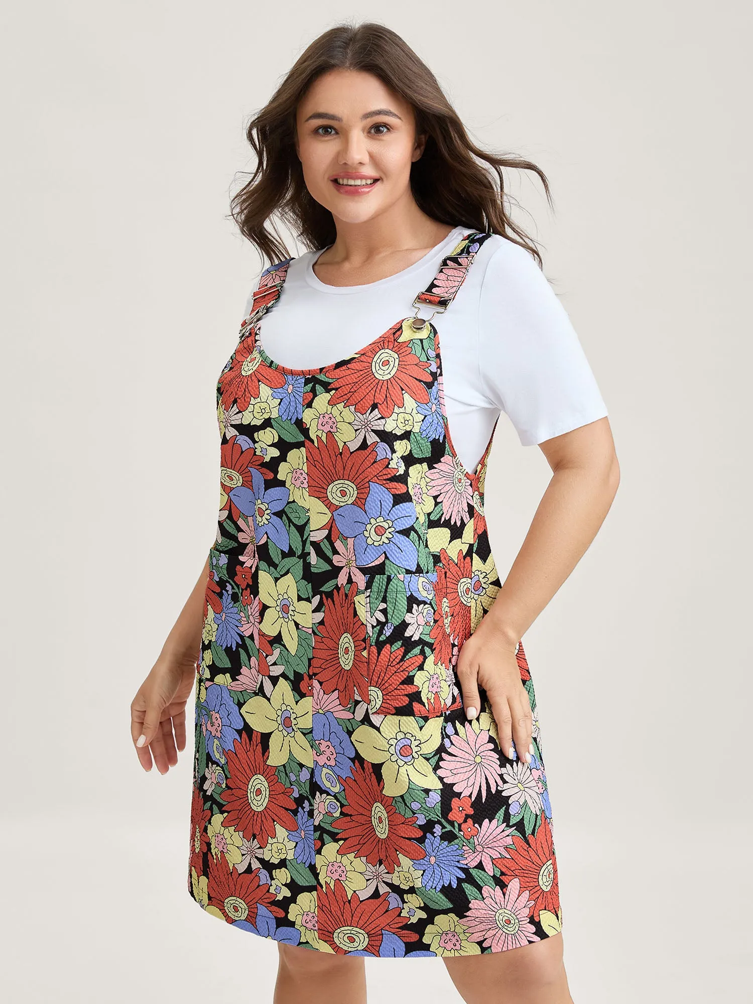 Floral Print Textured Overall Straps Dress sold by Bloomchic product image thumbnail 2