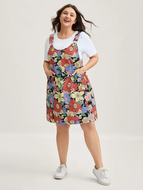 Floral Print Textured Overall Straps Dress sold by Bloomchic