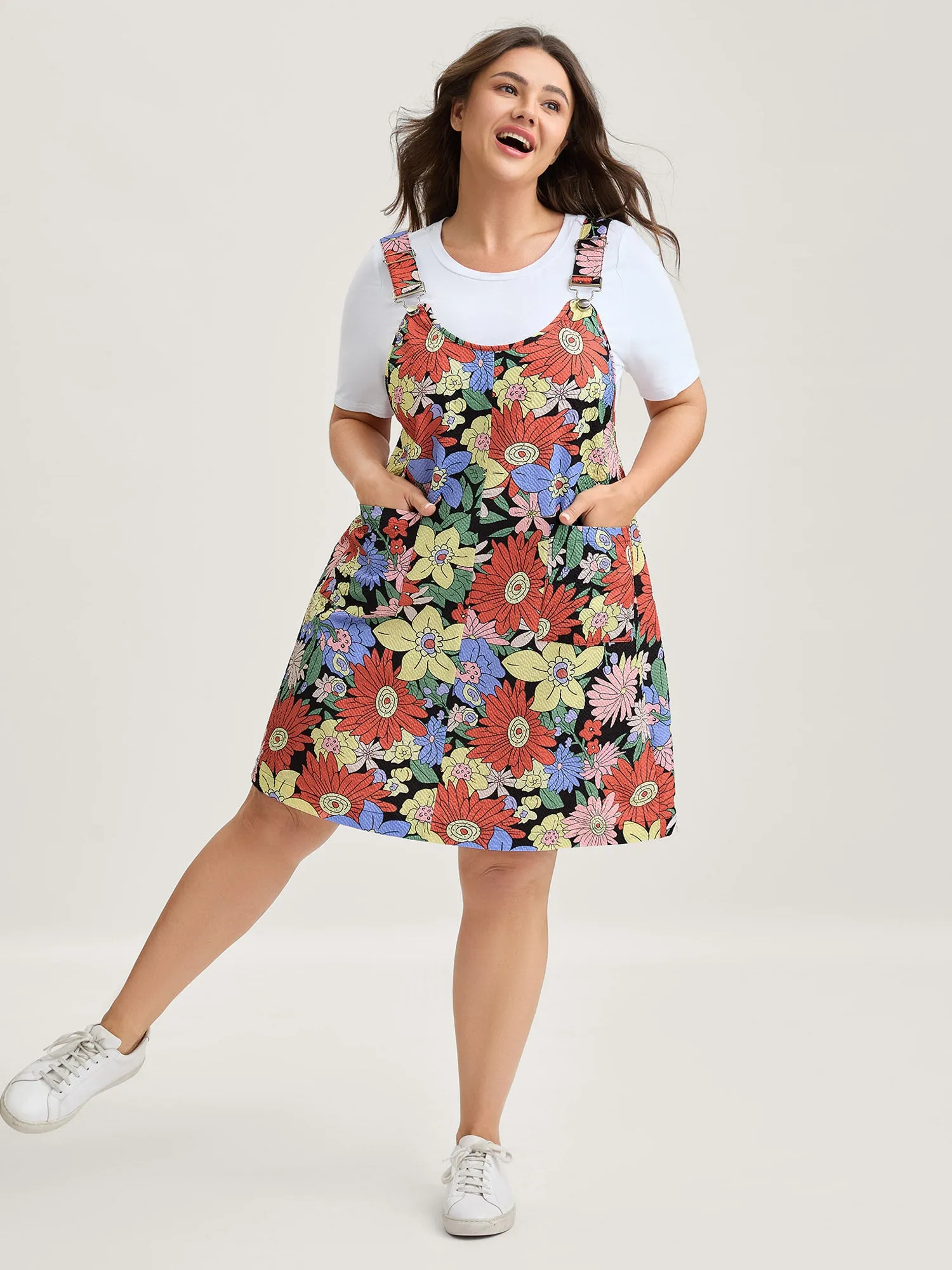 Floral Print Textured Overall Straps Dress sold by Bloomchic product image thumbnail 3