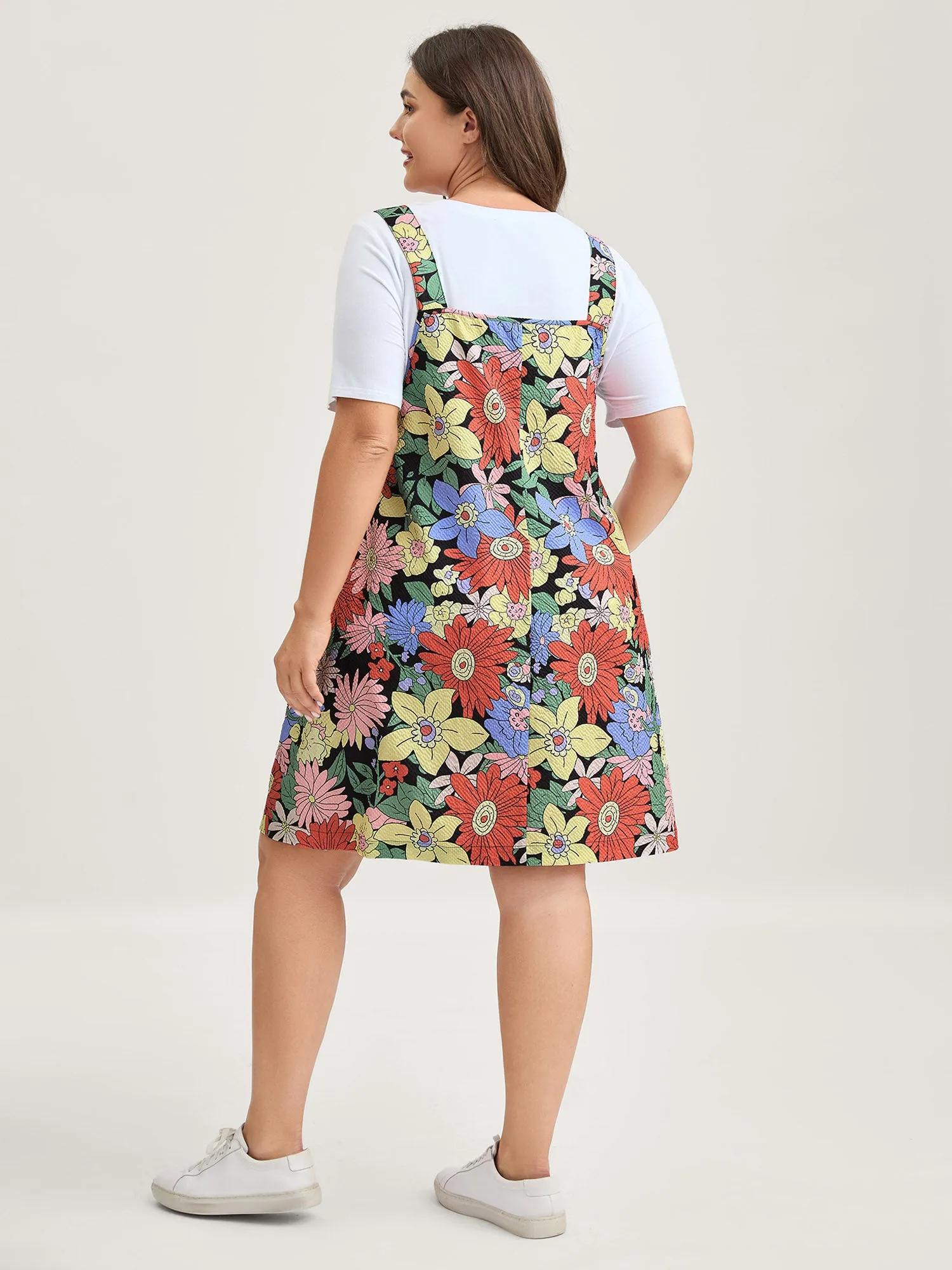 Floral Print Textured Overall Straps Dress sold by Bloomchic product image thumbnail 5