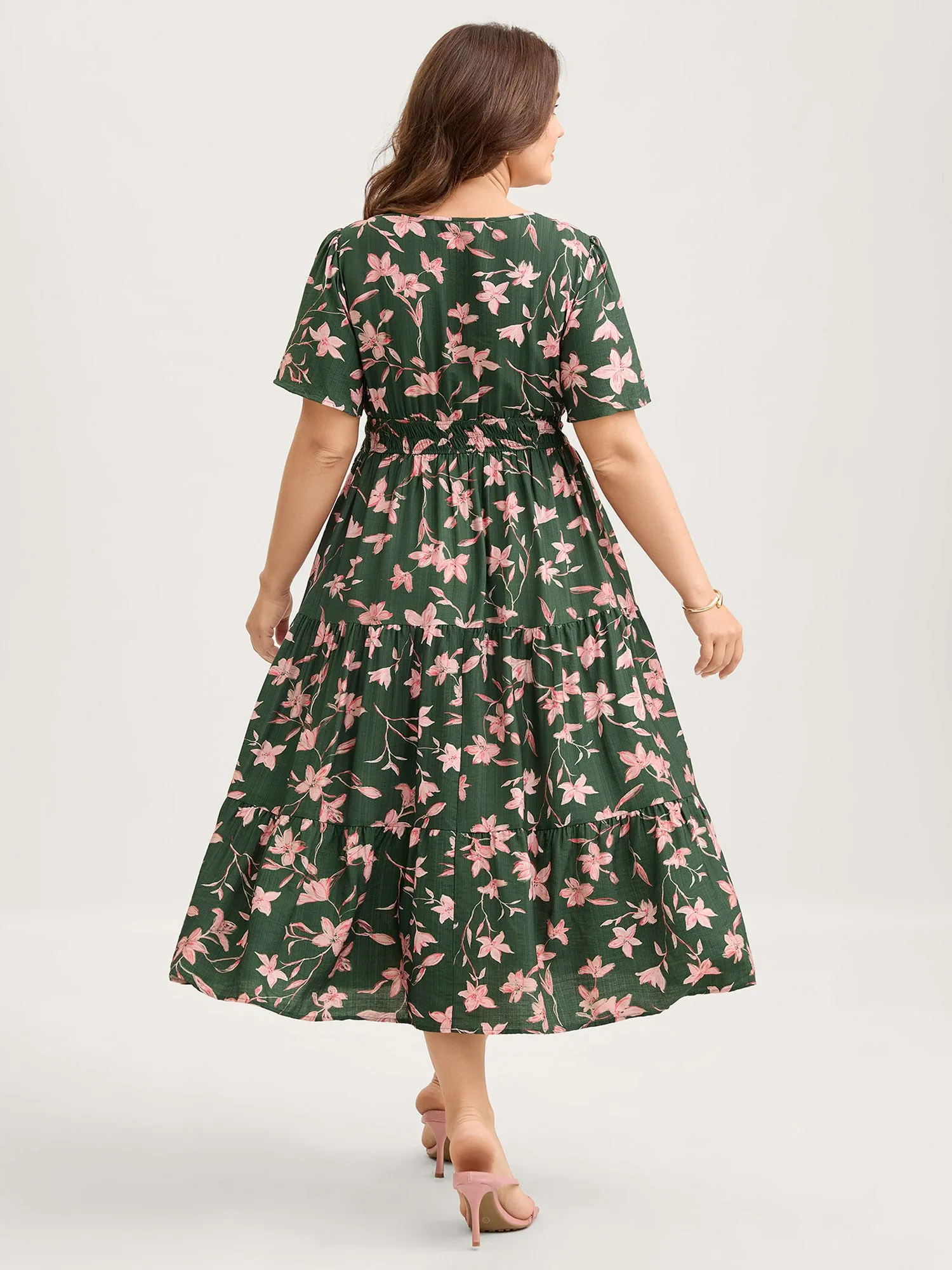 Breezy Floral Shirred Waist Midi Dress sold by Bloomchic product image thumbnail 4