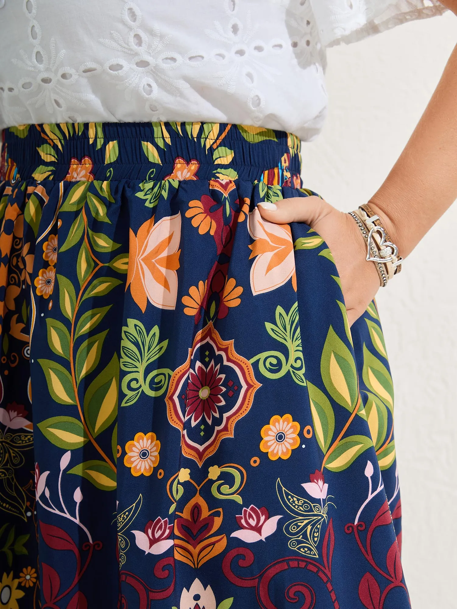 Multi-Color Floral Pockets Midi Skirt sold by Bloomchic product image thumbnail 3