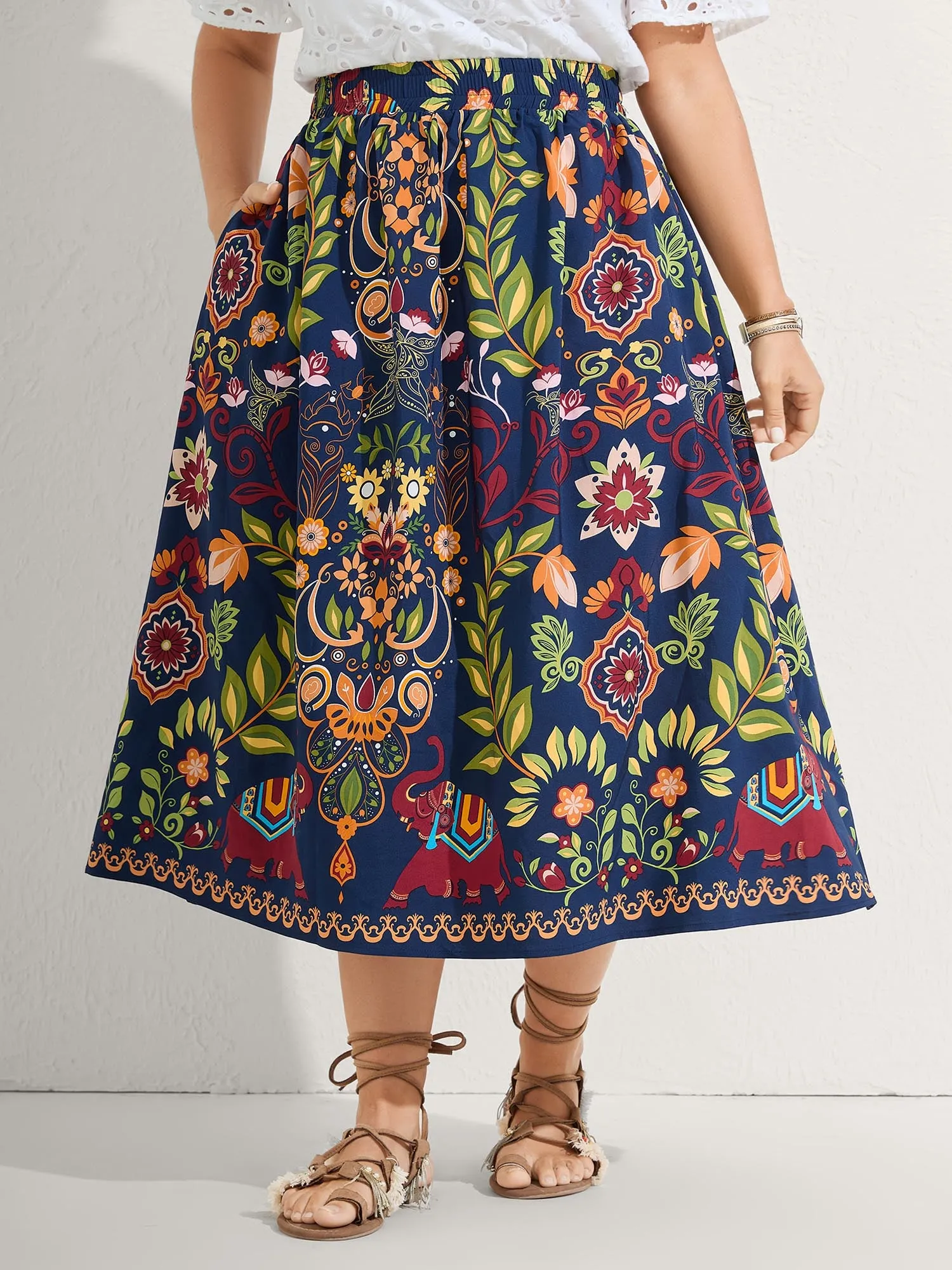 Multi-Color Floral Pockets Midi Skirt sold by Bloomchic