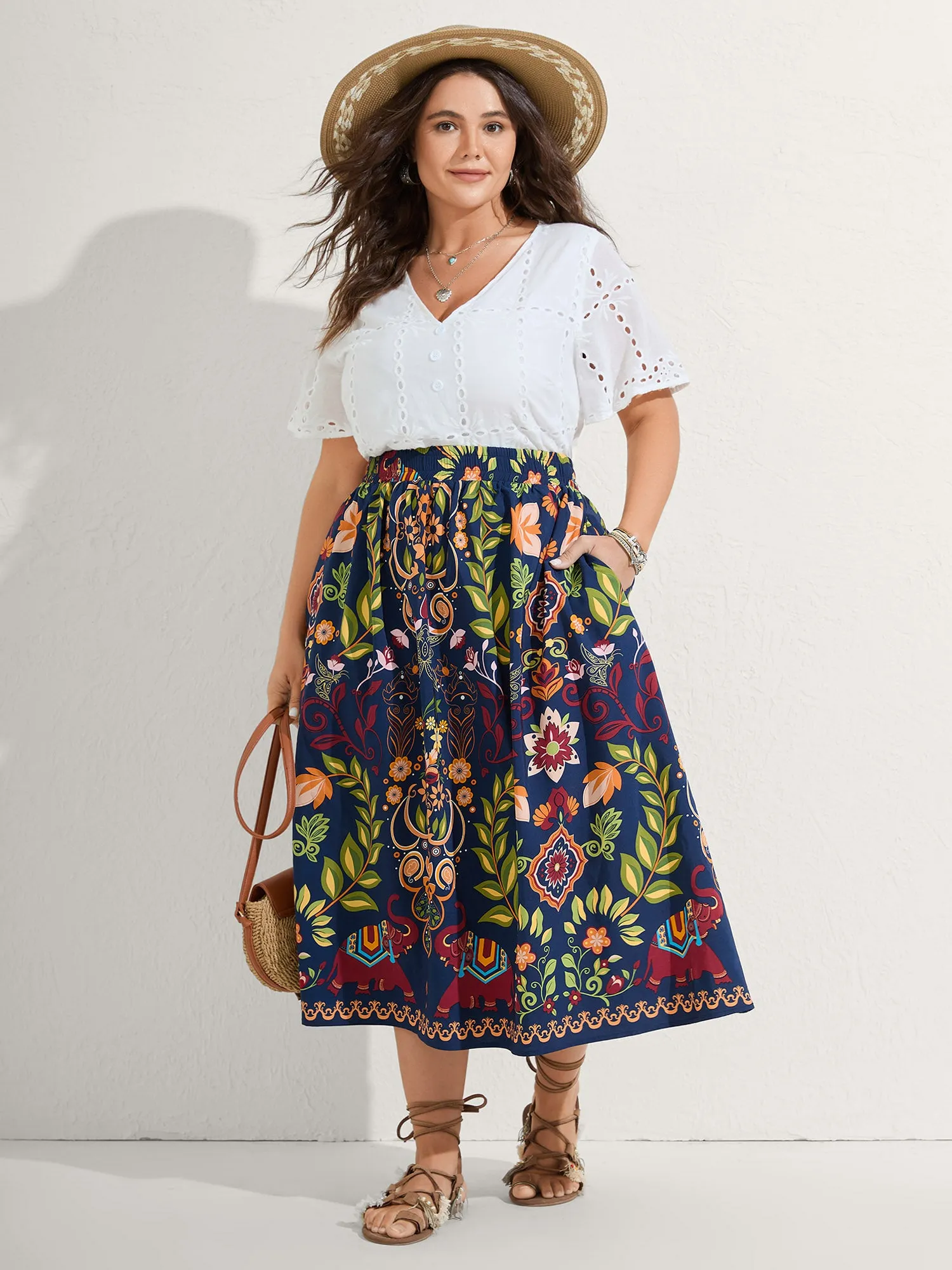 Multi-Color Floral Pockets Midi Skirt sold by Bloomchic product image thumbnail 2