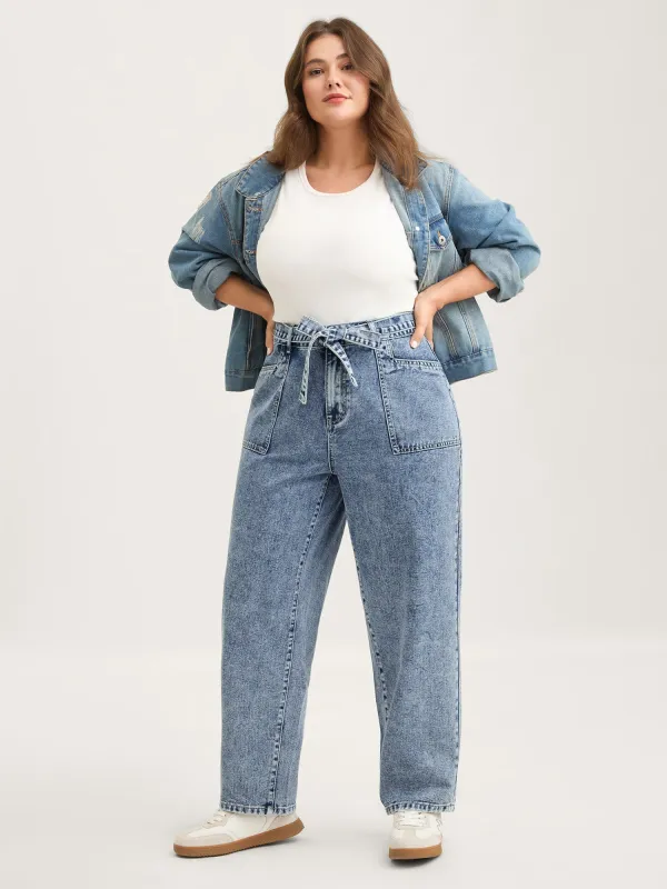 Waist Belted Pockets Boyfriend Jeans sold by Bloomchic