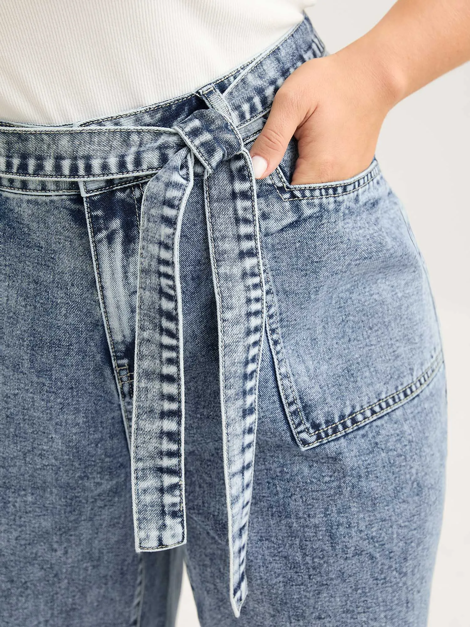 Waist Belted Pockets Boyfriend Jeans sold by Bloomchic product image thumbnail 3
