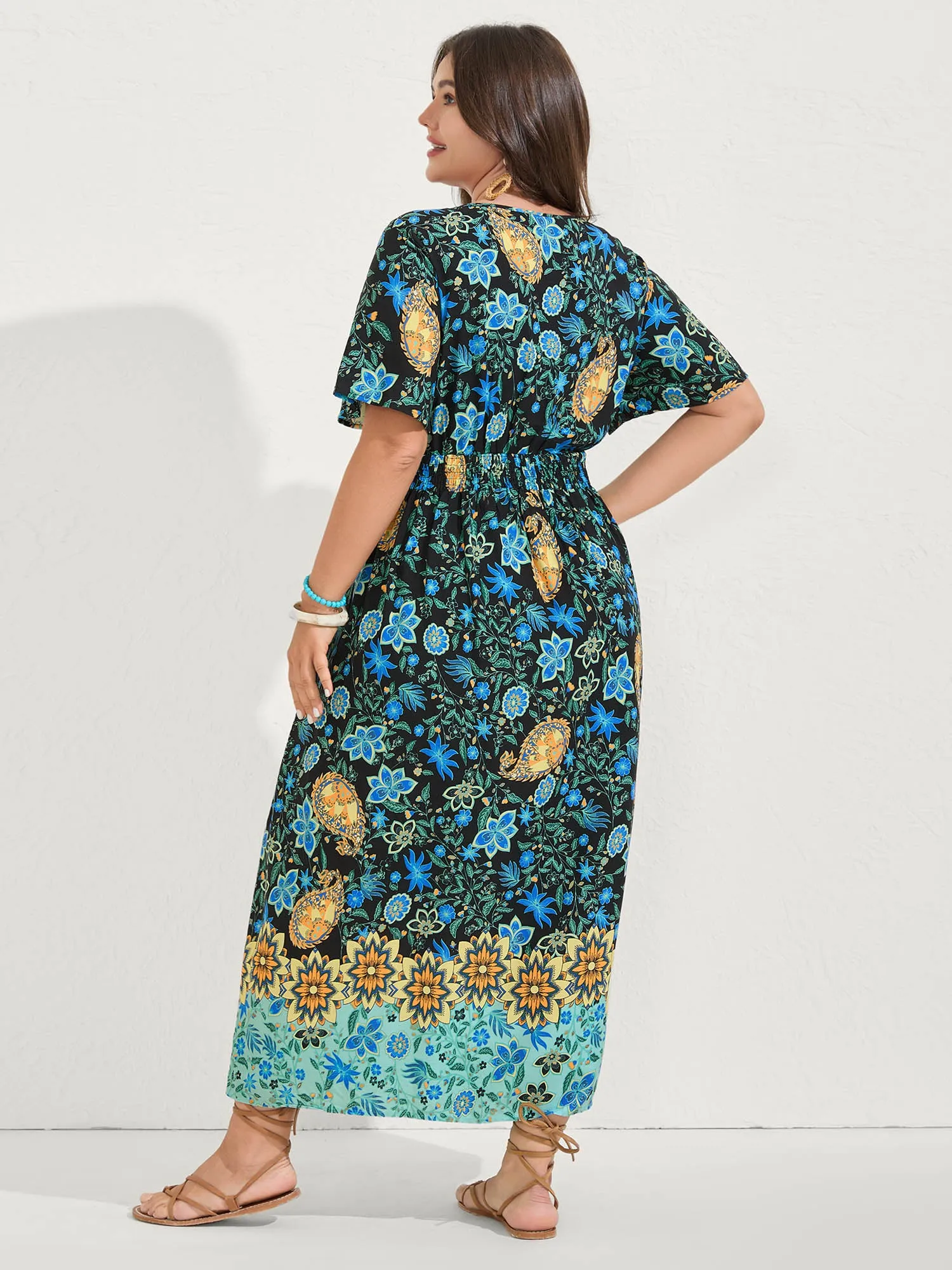 Rayon Paisley Print Shirred Midi Dress sold by Bloomchic product image thumbnail 4
