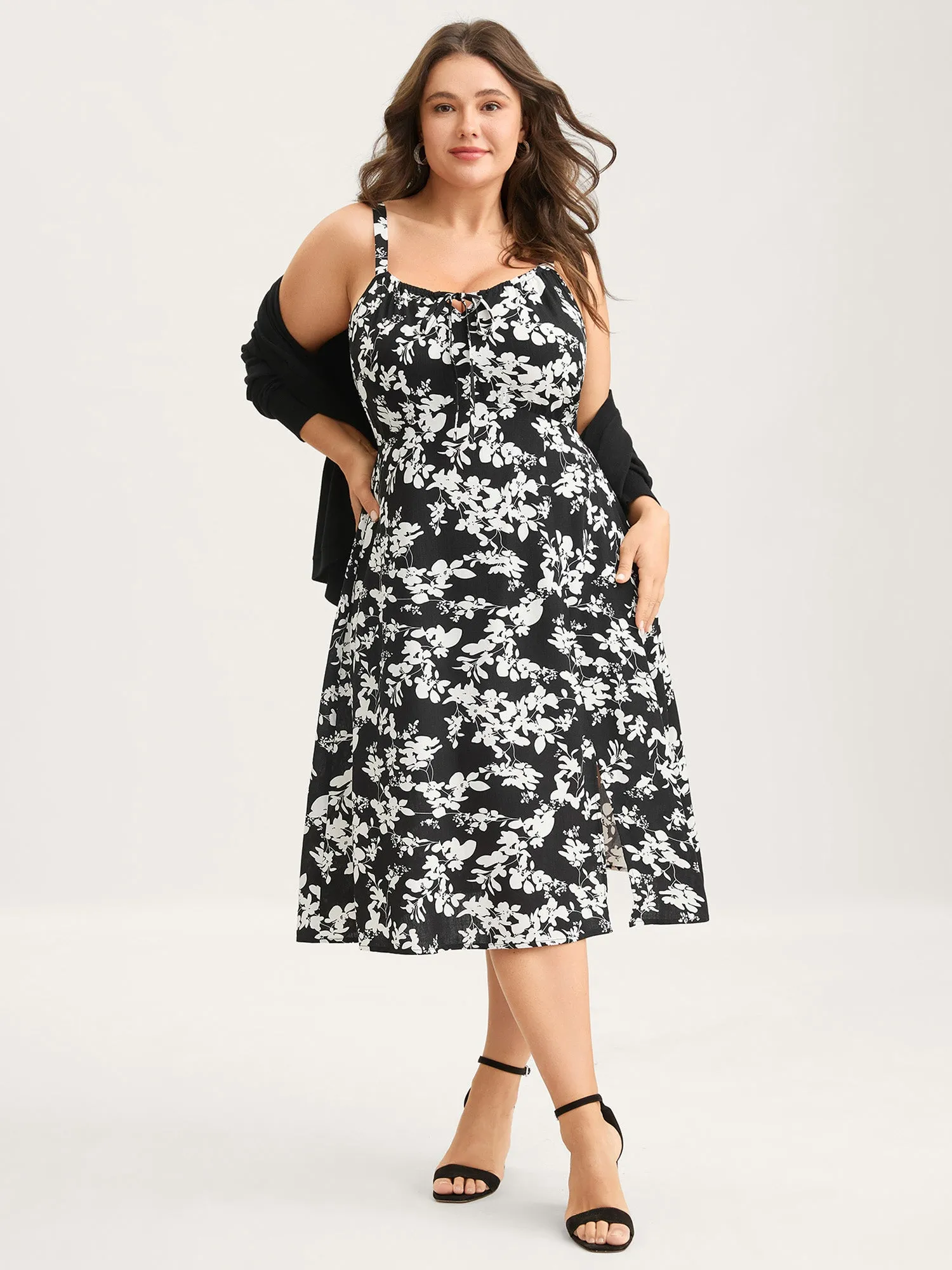 Floral Print Neck Tie Midi Dress sold by Bloomchic
