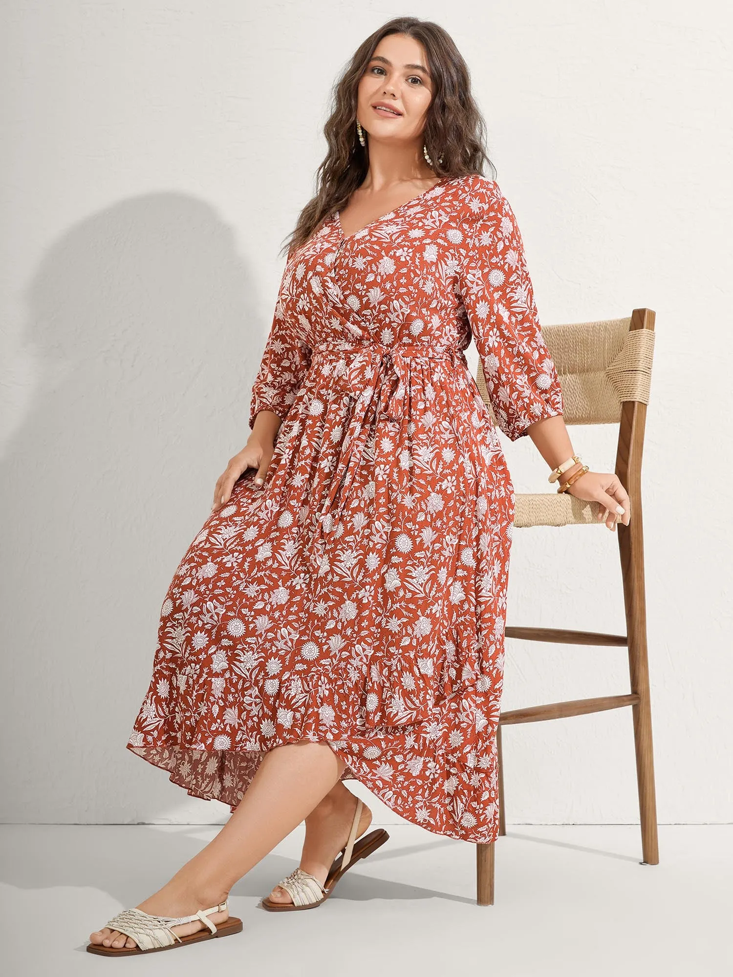 Rayon Silhouette Flower Side-Tie Midi Dress sold by Bloomchic