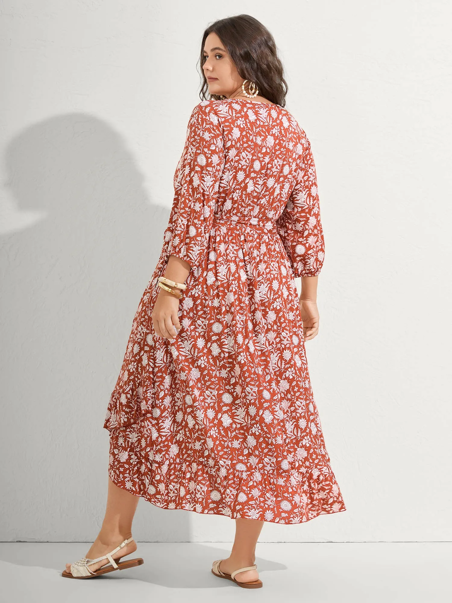 Rayon Silhouette Flower Side-Tie Midi Dress sold by Bloomchic product image thumbnail 4