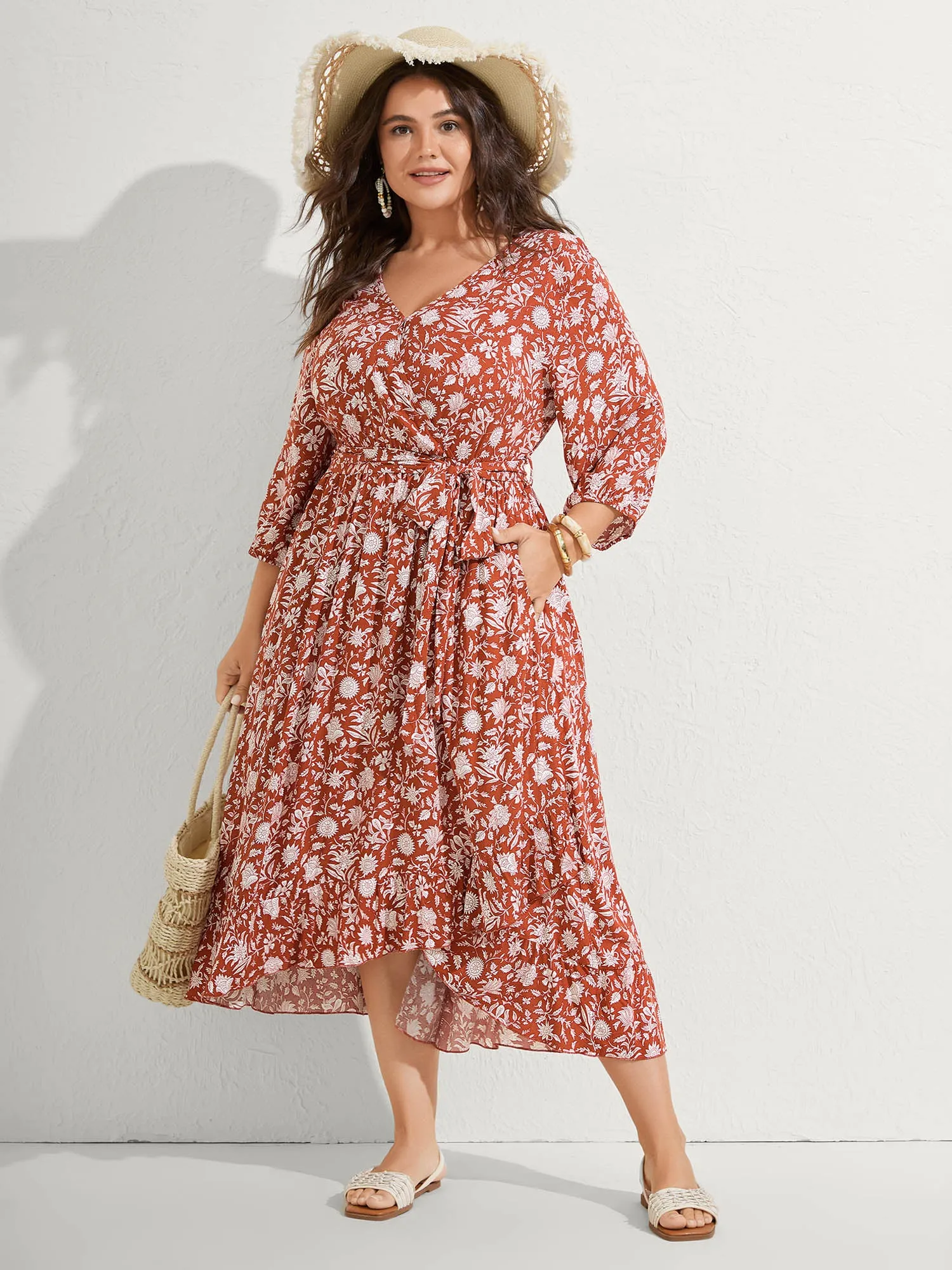 Rayon Silhouette Flower Side-Tie Midi Dress sold by Bloomchic product image thumbnail 2