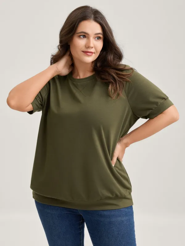 Solid Crew Neck Relaxed Sweatshirt sold by Bloomchic