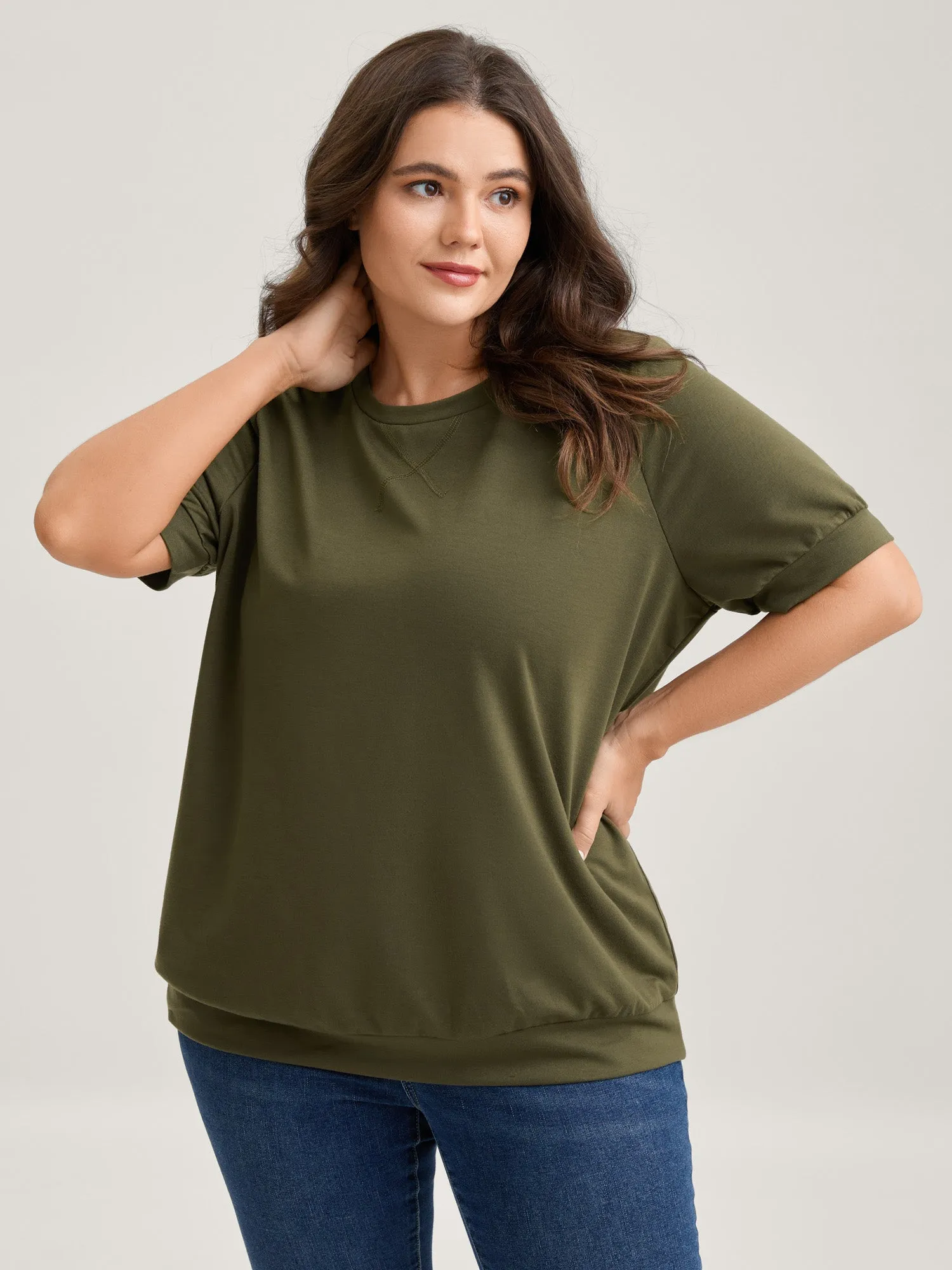 Solid Crew Neck Relaxed Sweatshirt sold by Bloomchic