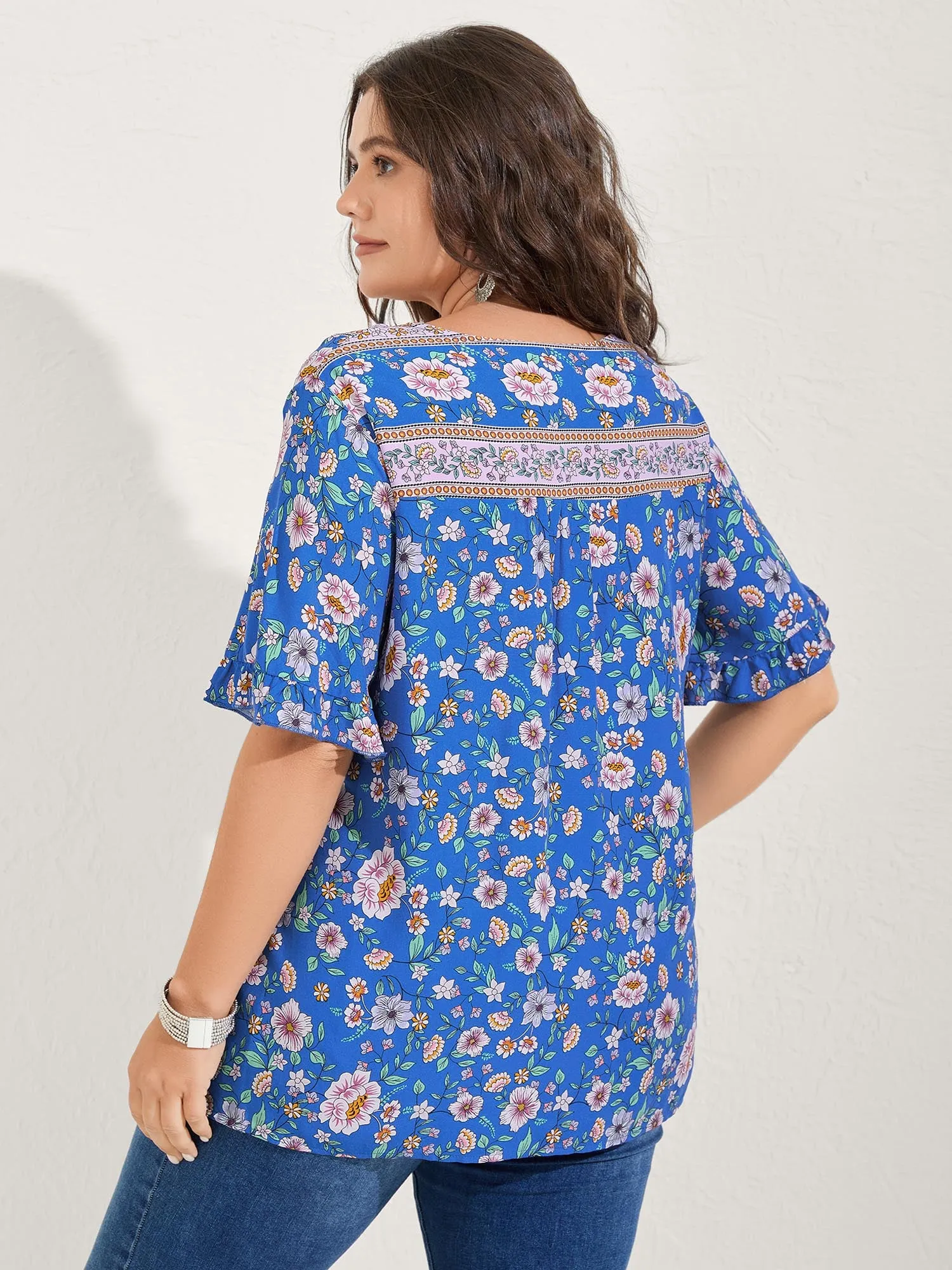 Asymmetrical Floral Print V-Neck Blouse sold by Bloomchic product image thumbnail 5