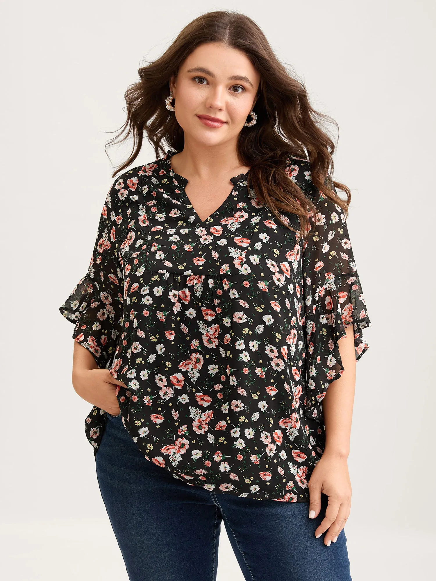 Chiffon Floral Ruffled Sleeve Blouse sold by Bloomchic product image thumbnail 4