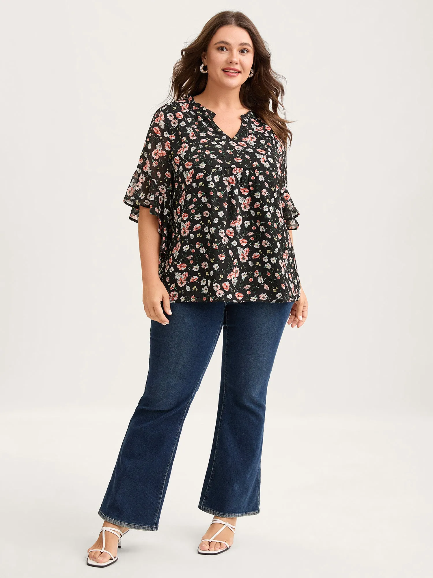 Chiffon Floral Ruffled Sleeve Blouse sold by Bloomchic product image thumbnail 3