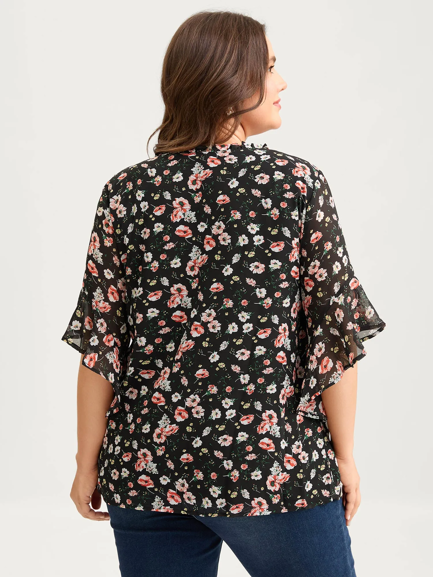 Chiffon Floral Ruffled Sleeve Blouse sold by Bloomchic product image thumbnail 5