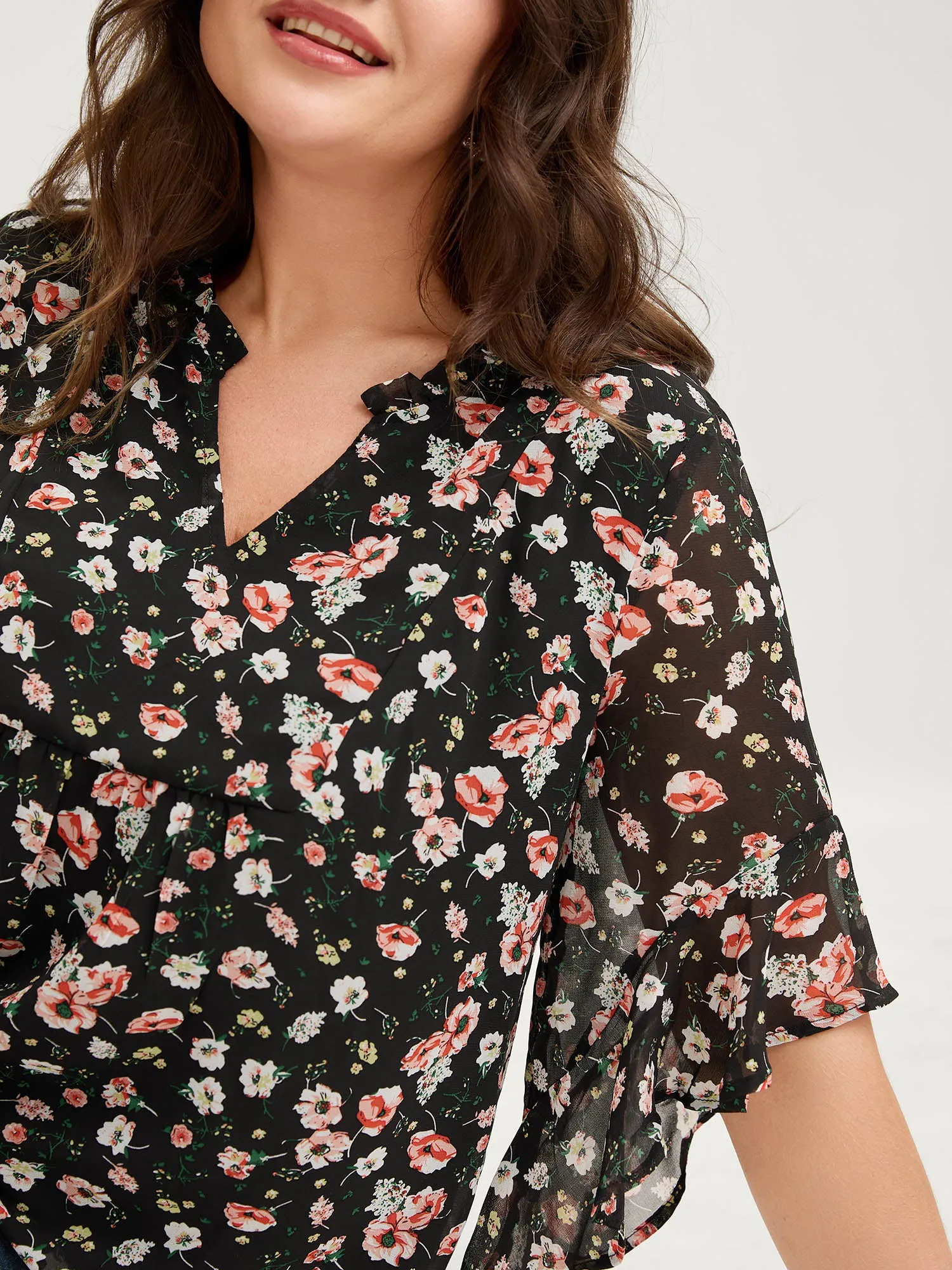 Chiffon Floral Ruffled Sleeve Blouse sold by Bloomchic product image thumbnail 2