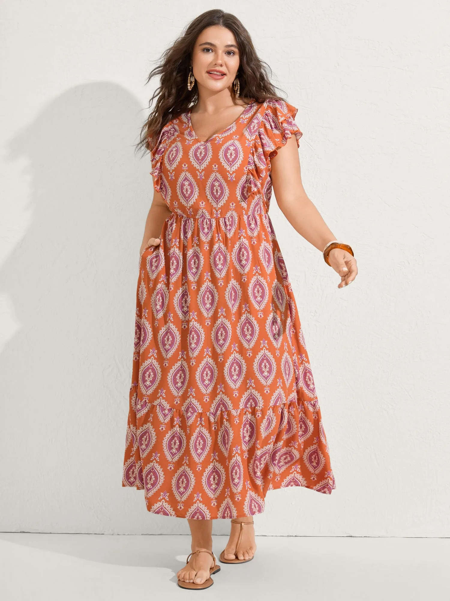 Rayon Boho Print Pocket Midi Dress sold by Bloomchic product image thumbnail 2