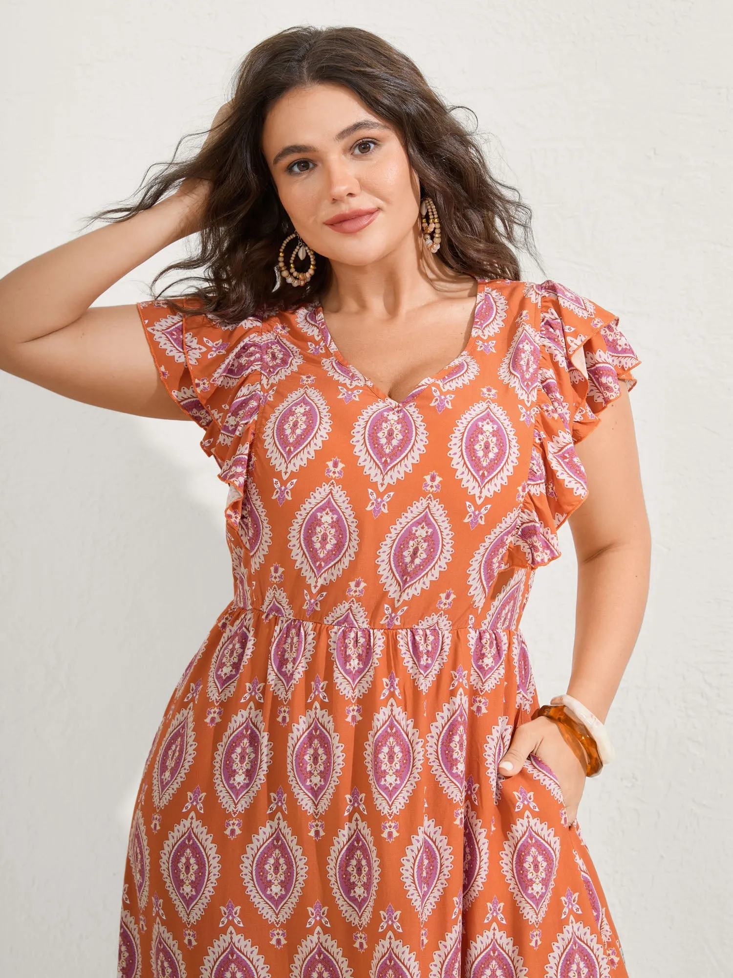 Rayon Boho Print Pocket Midi Dress sold by Bloomchic product image thumbnail 3