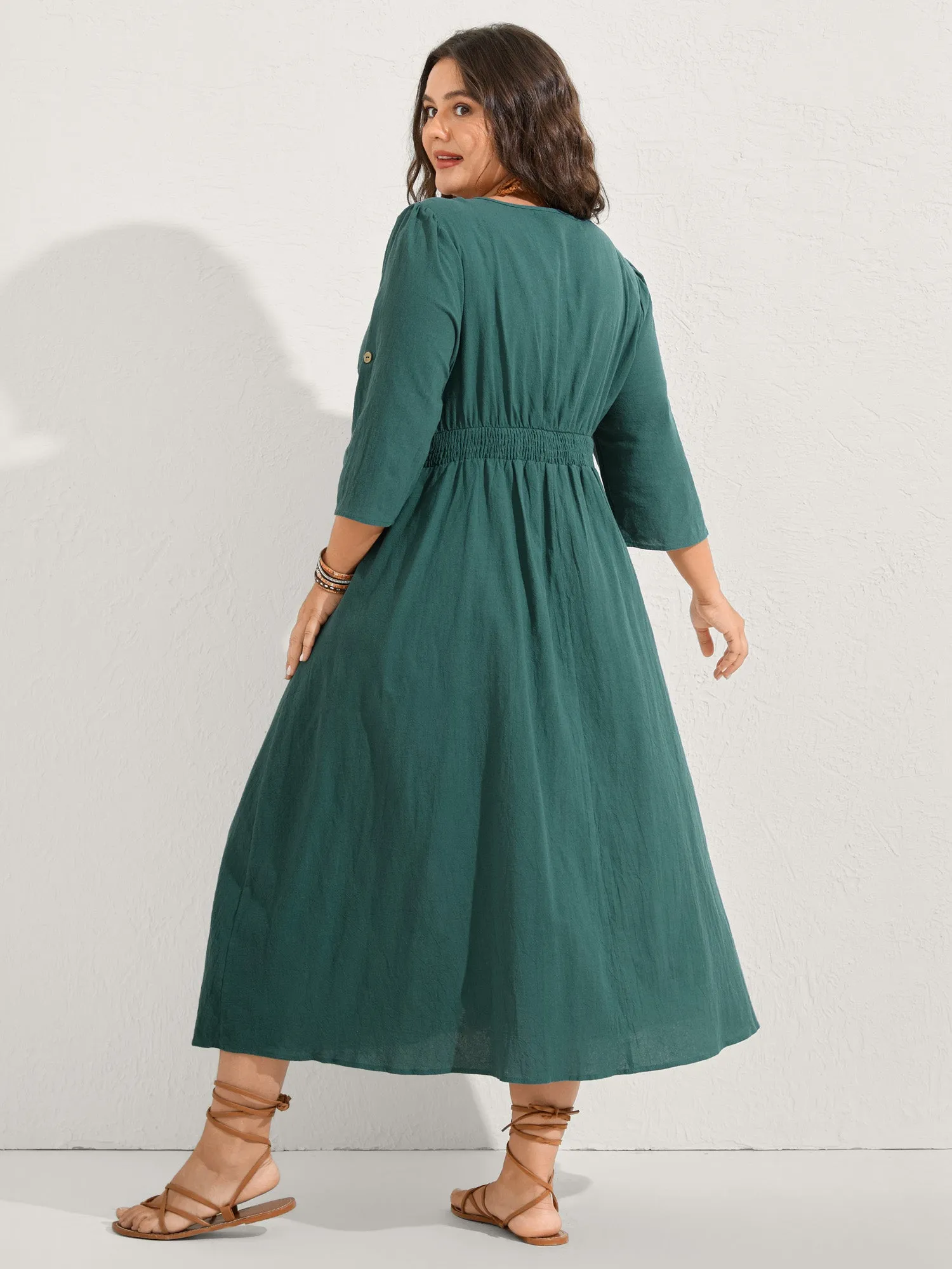 Pure Cotton Button Gathered Sleeve Midi Dress sold by Bloomchic product image thumbnail 5