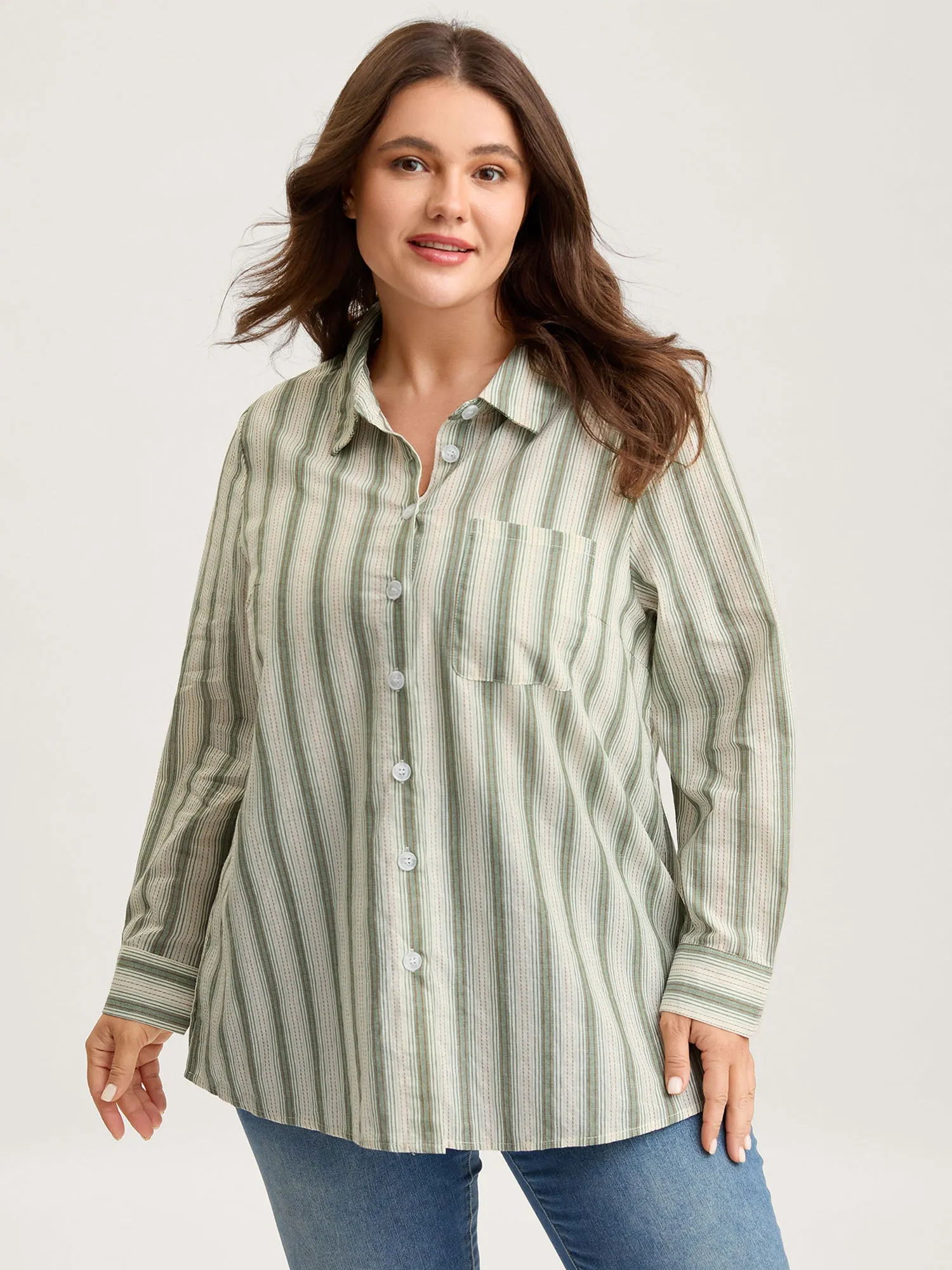 Cotton Stripes Pocket Button-Down Shirt sold by Bloomchic