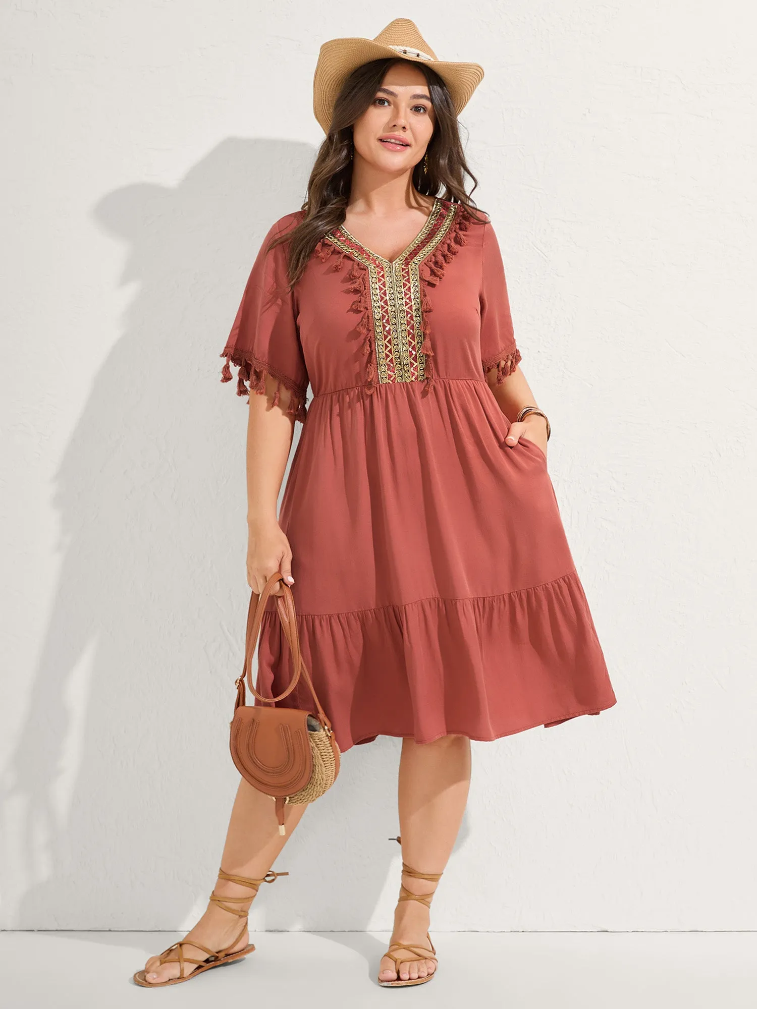 Rayon Stretchy Waist Pockets Midi Dress sold by Bloomchic product image thumbnail 2