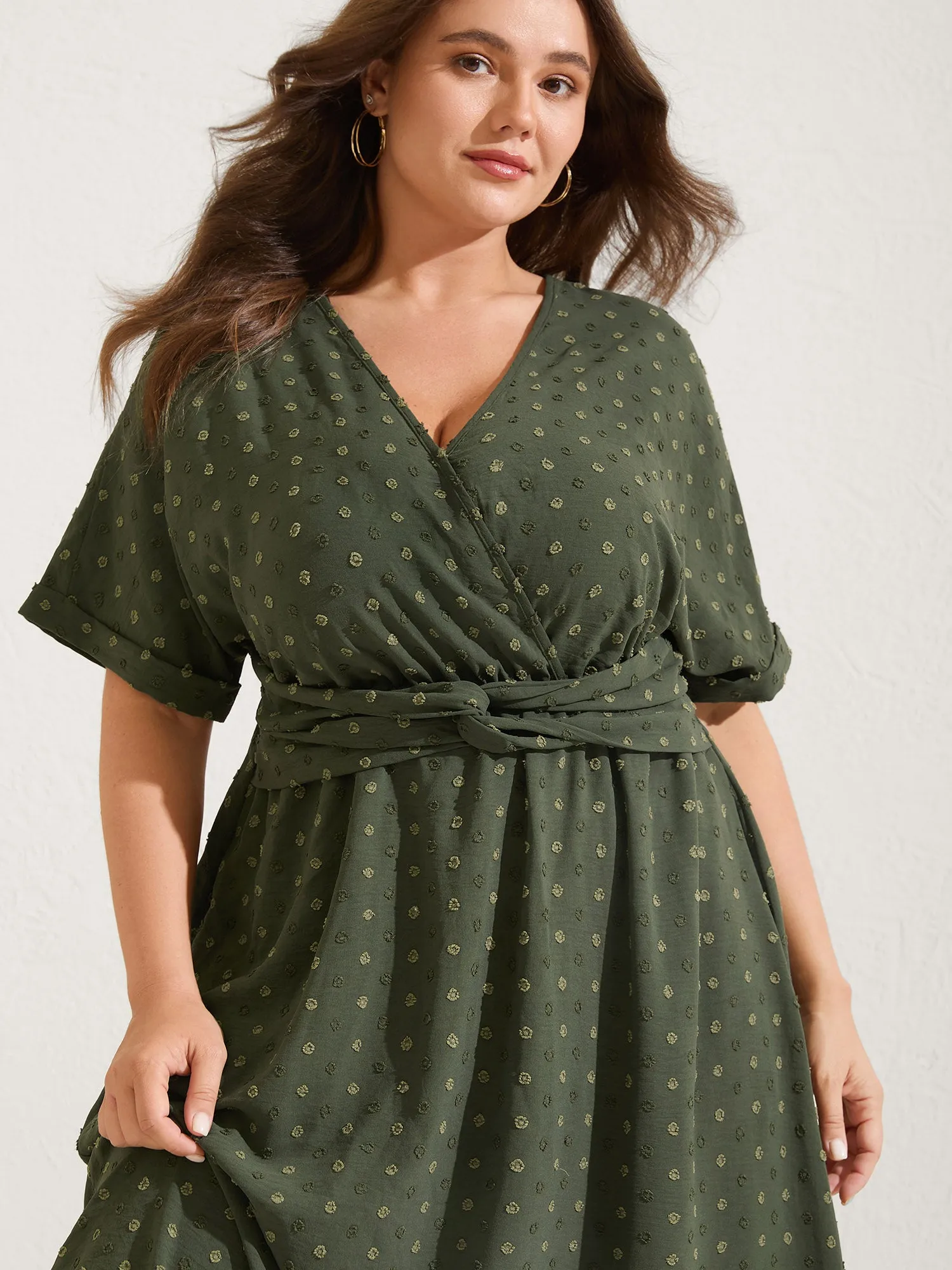 Textured Pleated Twist Waist Midi Dress sold by Bloomchic