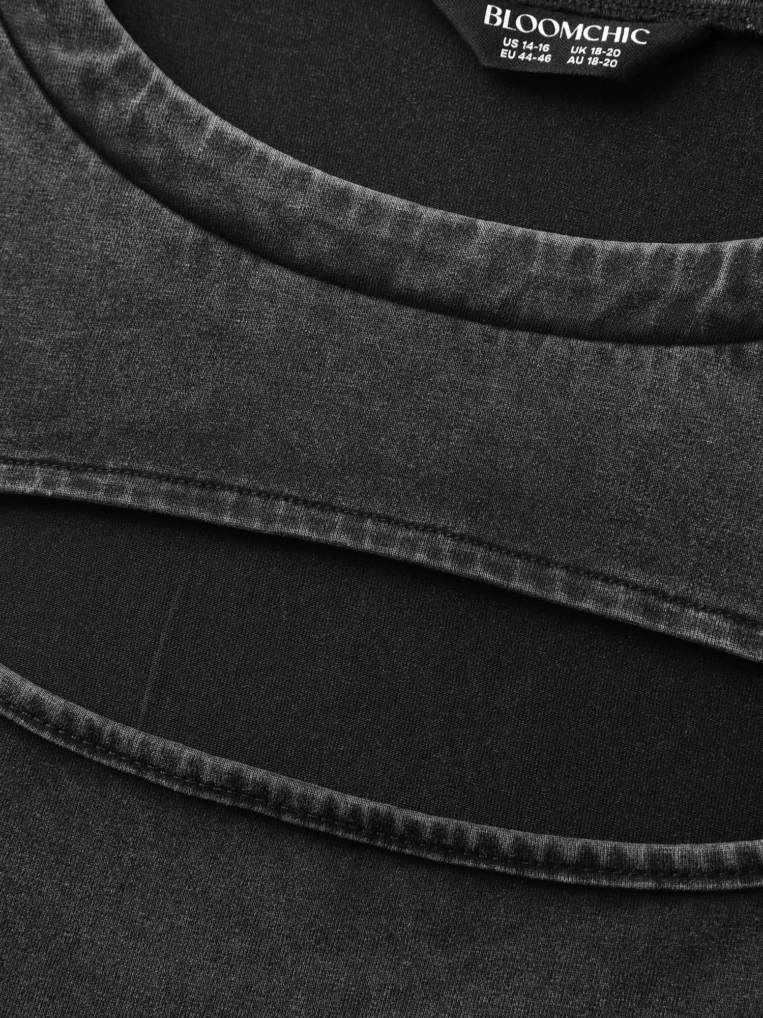 Cotton Vintage Wash Neck Cut-Out T-Shirt sold by Bloomchic product image thumbnail 5