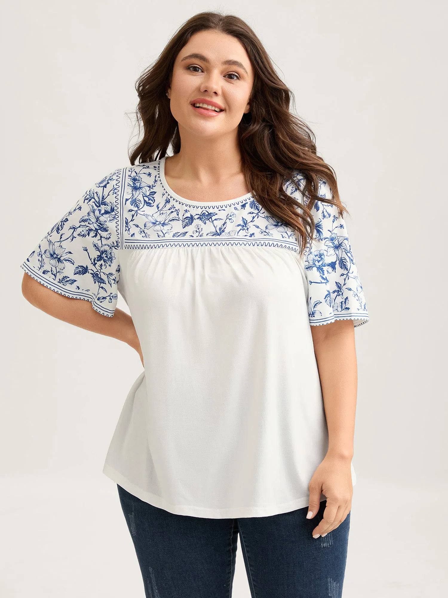 Floral Flowy Knit Solid T-Shirt sold by Bloomchic product image thumbnail 2