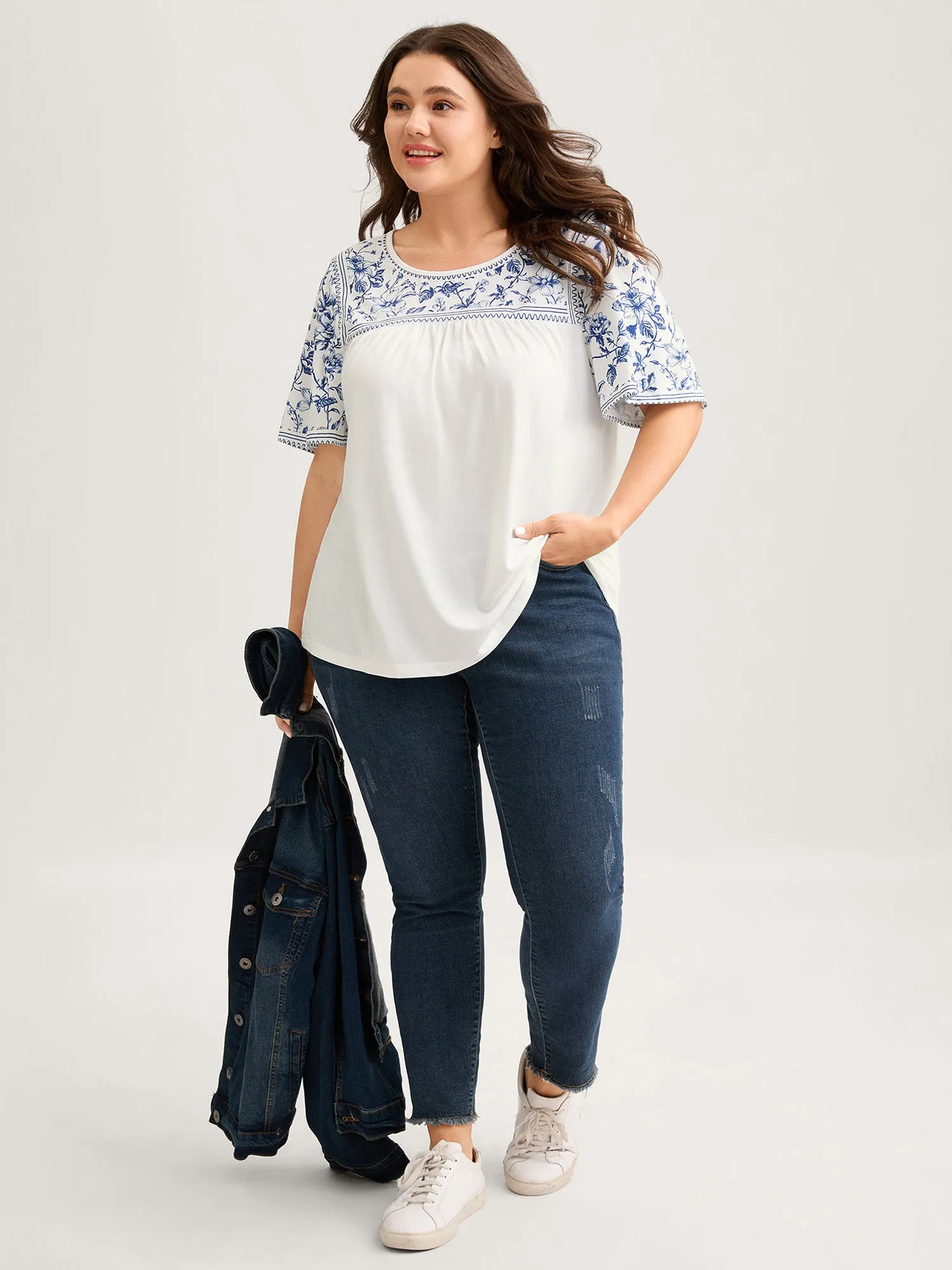 Floral Flowy Knit Solid T-Shirt sold by Bloomchic product image thumbnail 3