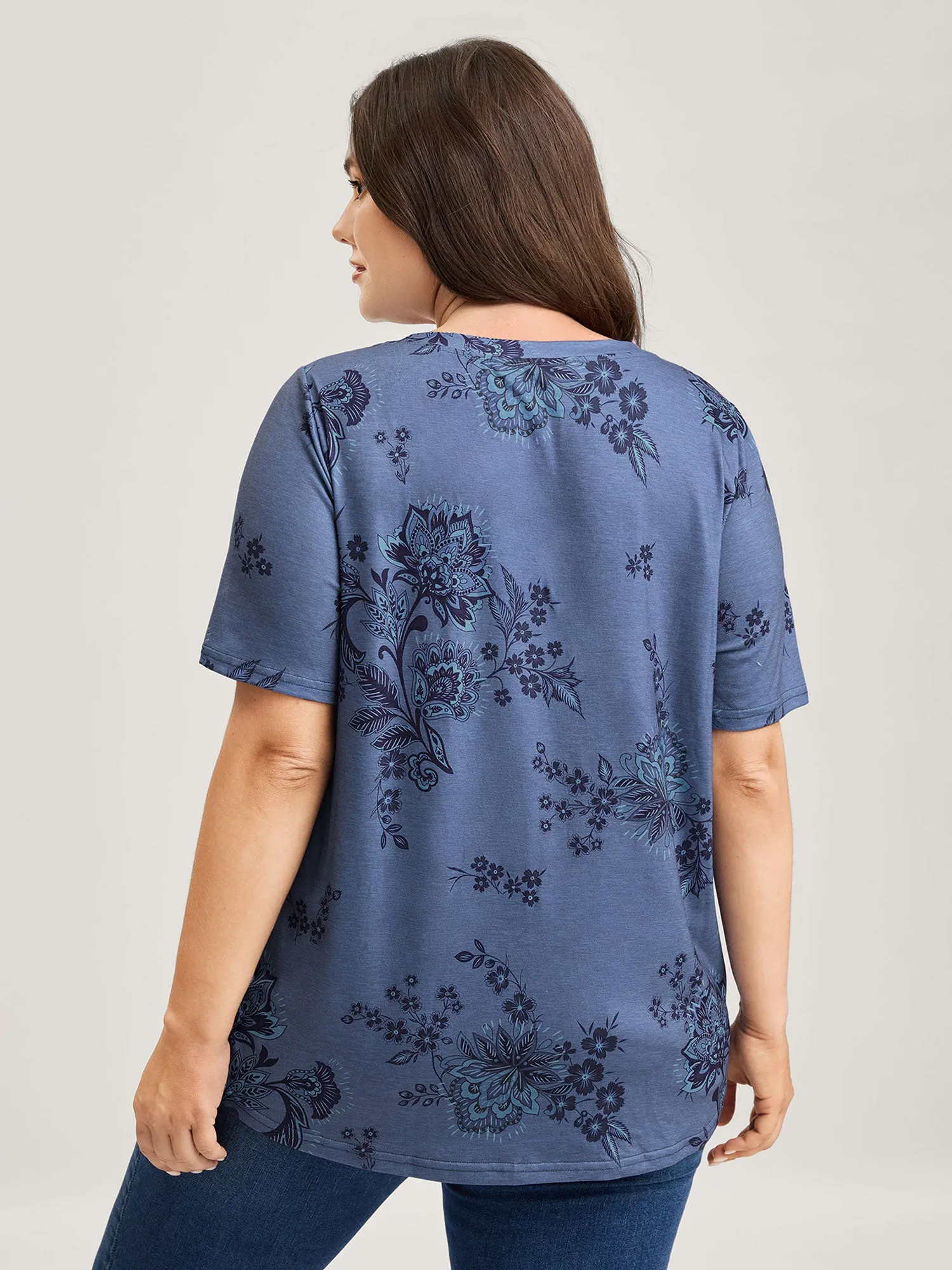 Floral V-Neck Drapey T-Shirt sold by Bloomchic product image thumbnail 4