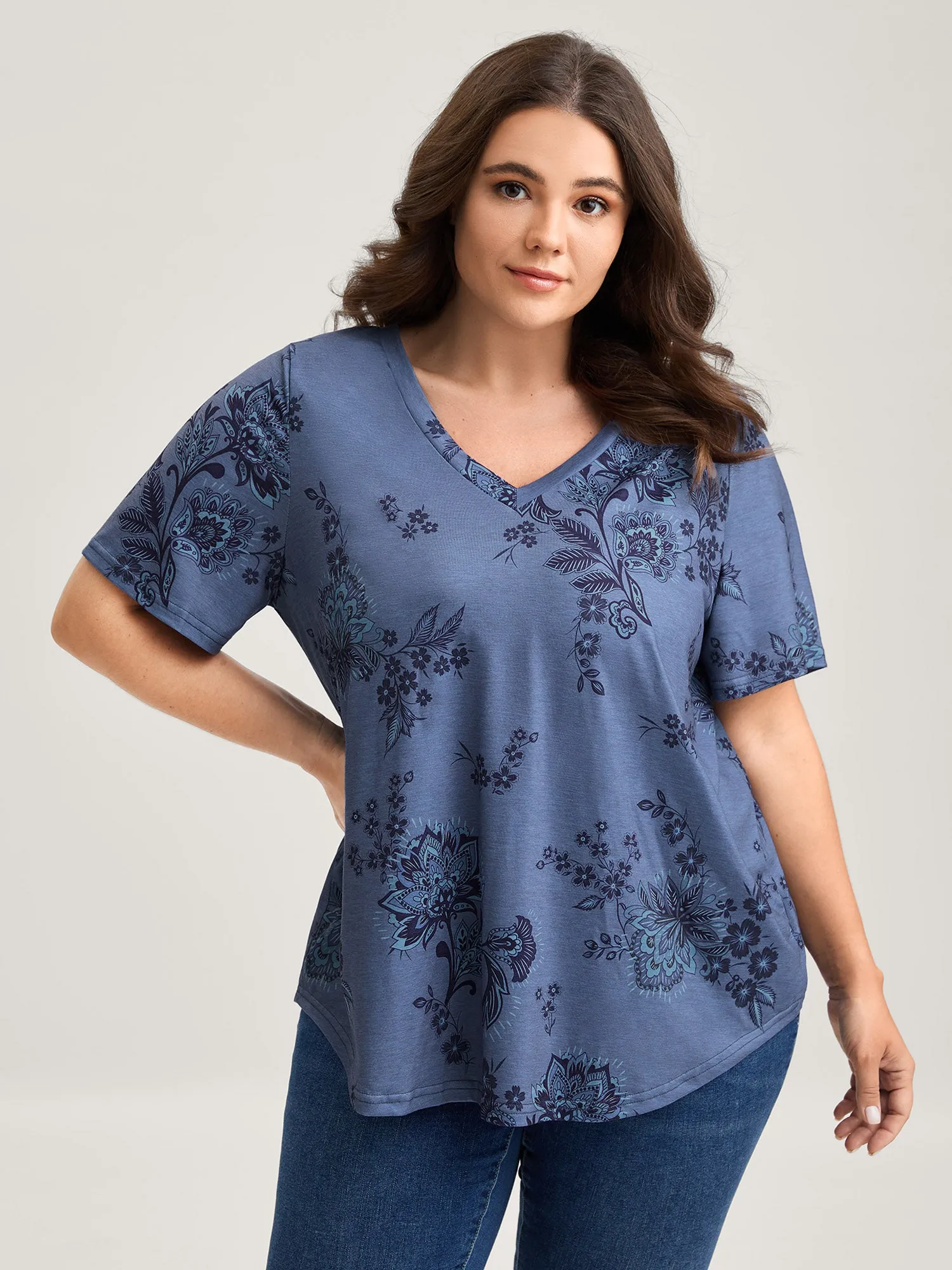 Floral V-Neck Drapey T-Shirt sold by Bloomchic product image thumbnail 2