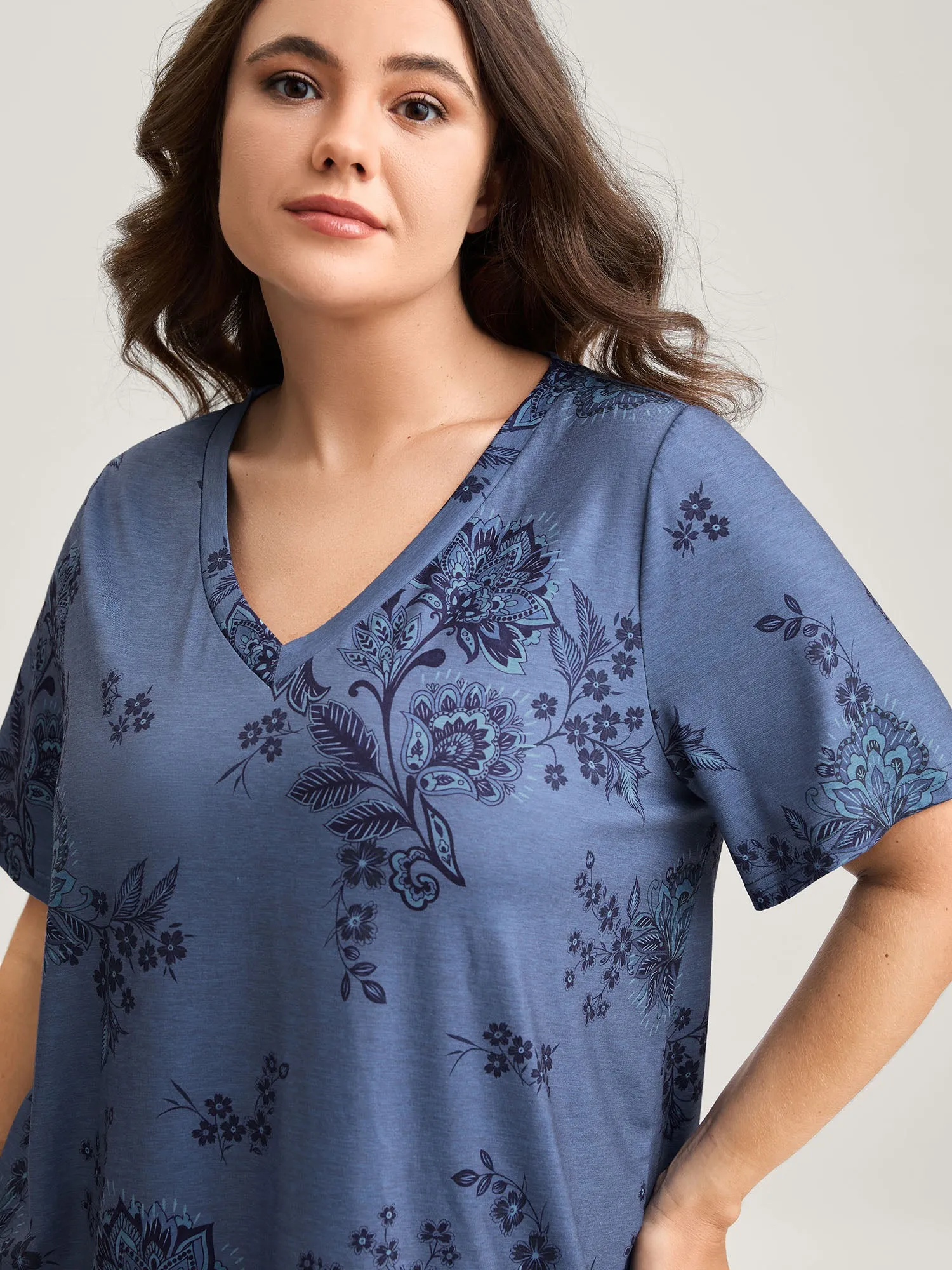 Floral V-Neck Drapey T-Shirt sold by Bloomchic