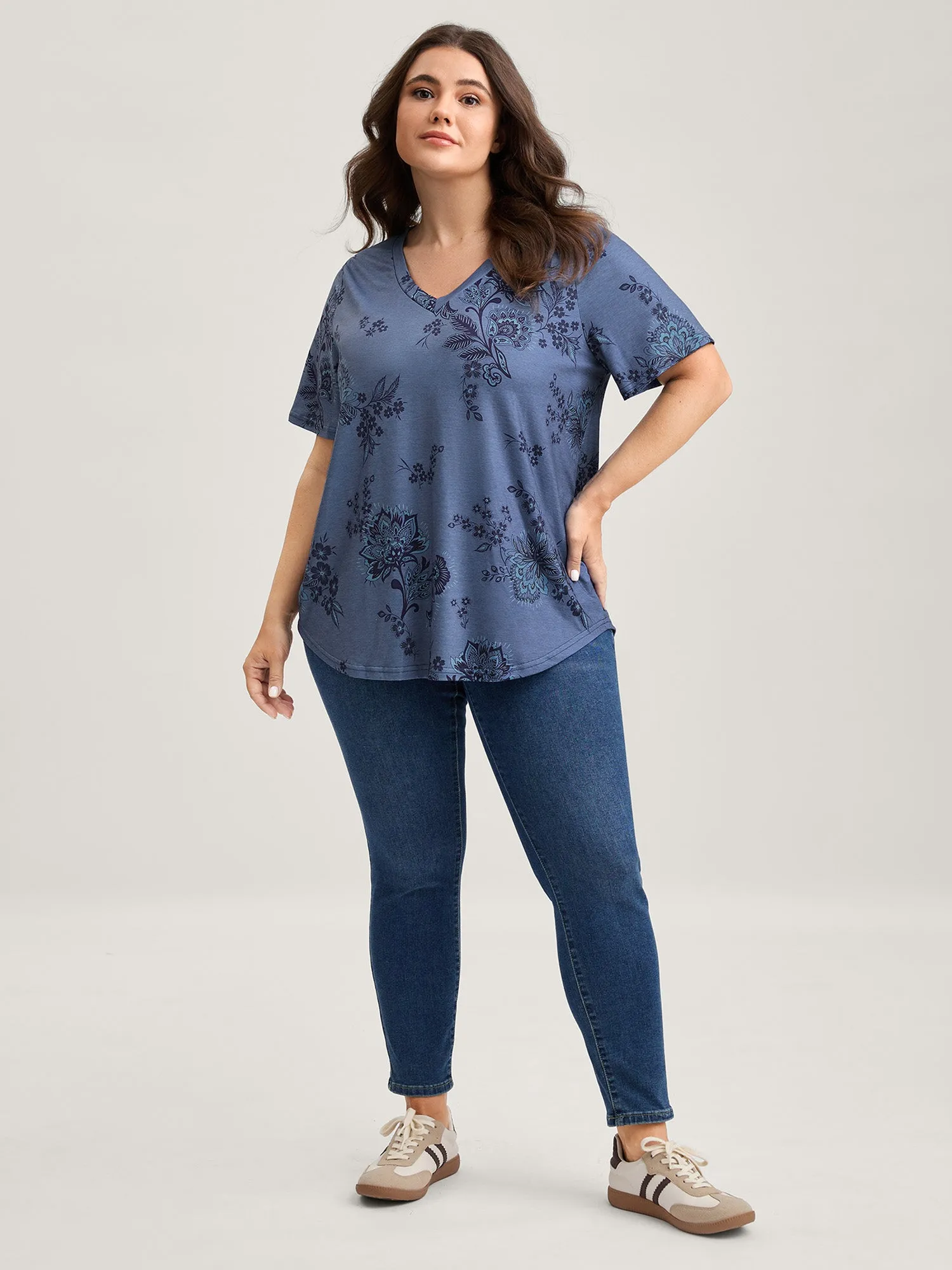 Floral V-Neck Drapey T-Shirt sold by Bloomchic product image thumbnail 3