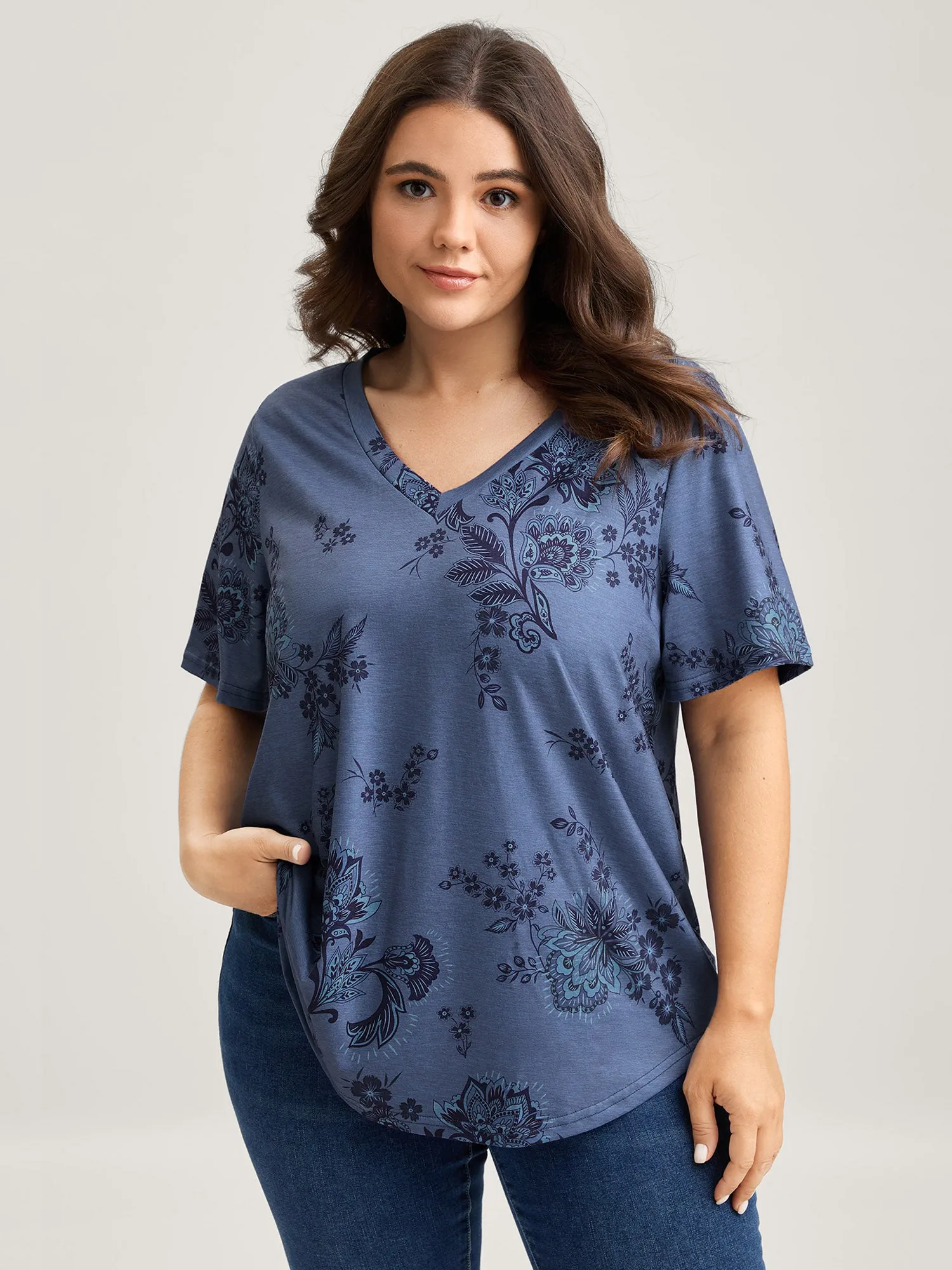 Floral V-Neck Drapey T-Shirt sold by Bloomchic product image thumbnail 5