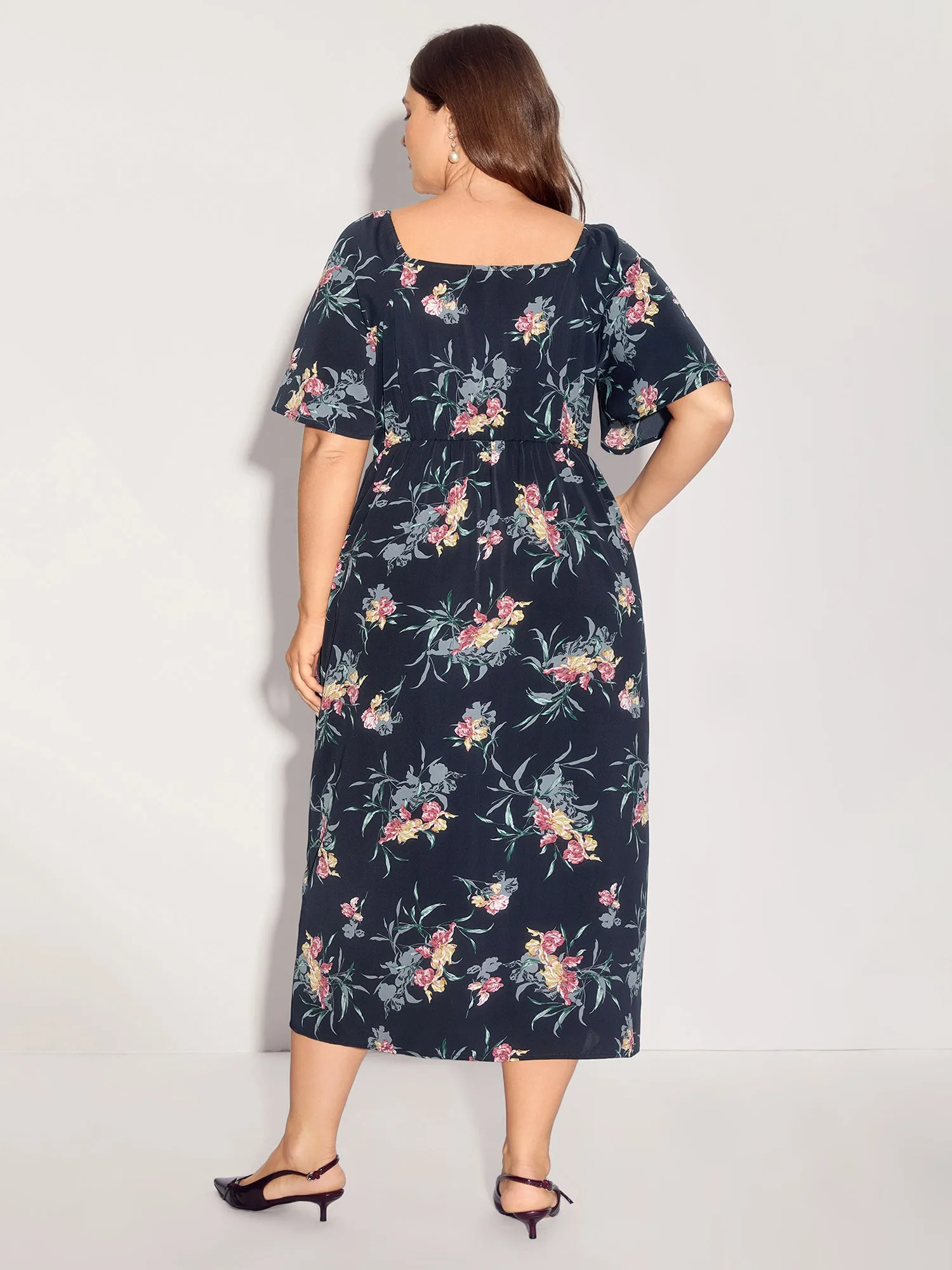 Notched Collar Floral Print Overlap Midi Dress sold by Bloomchic product image thumbnail 4
