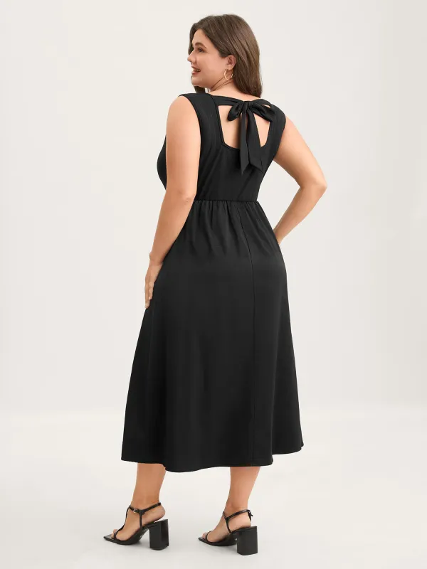 Backless Waist-Defining Tie Midi Dress sold by Bloomchic
