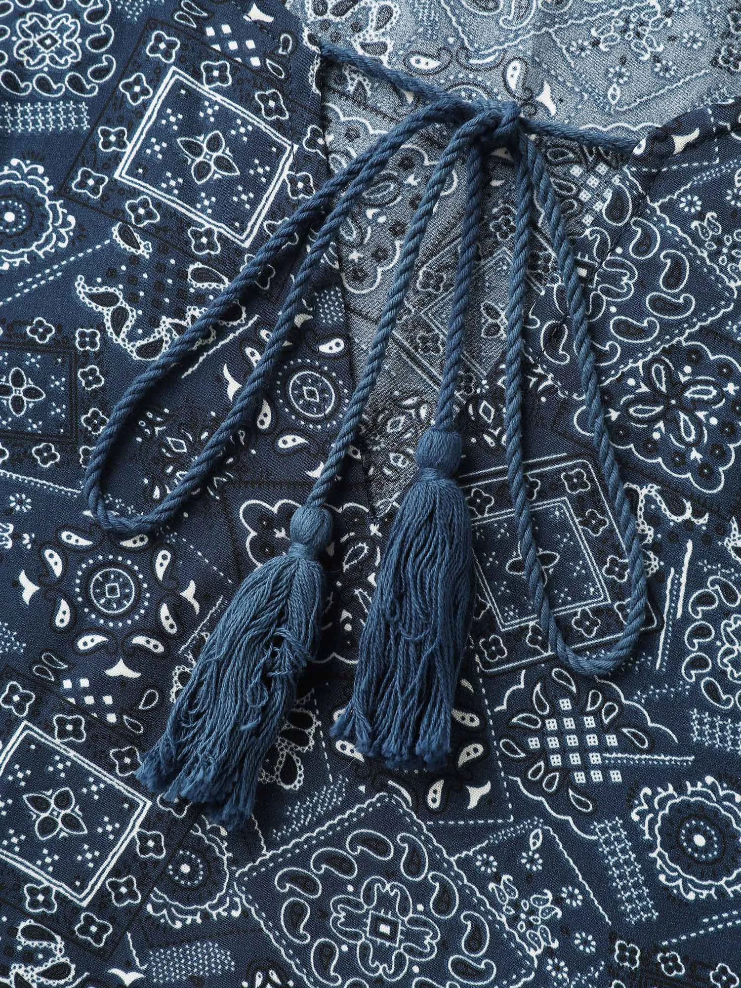 Boho Print Neck Tie Lantern Sleeve Blouse sold by Bloomchic product image thumbnail 5