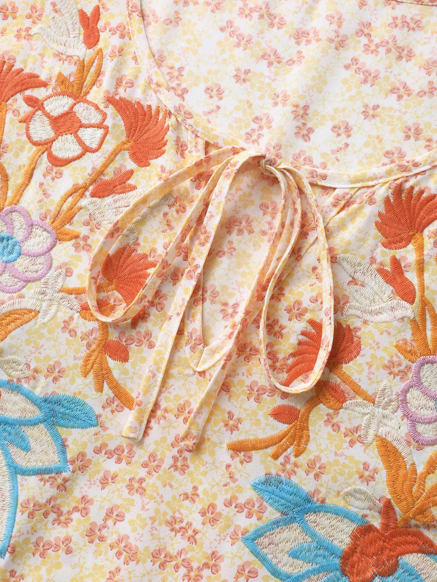 Floral Embroidery Neck Tie Blouse sold by Bloomchic product image thumbnail 5