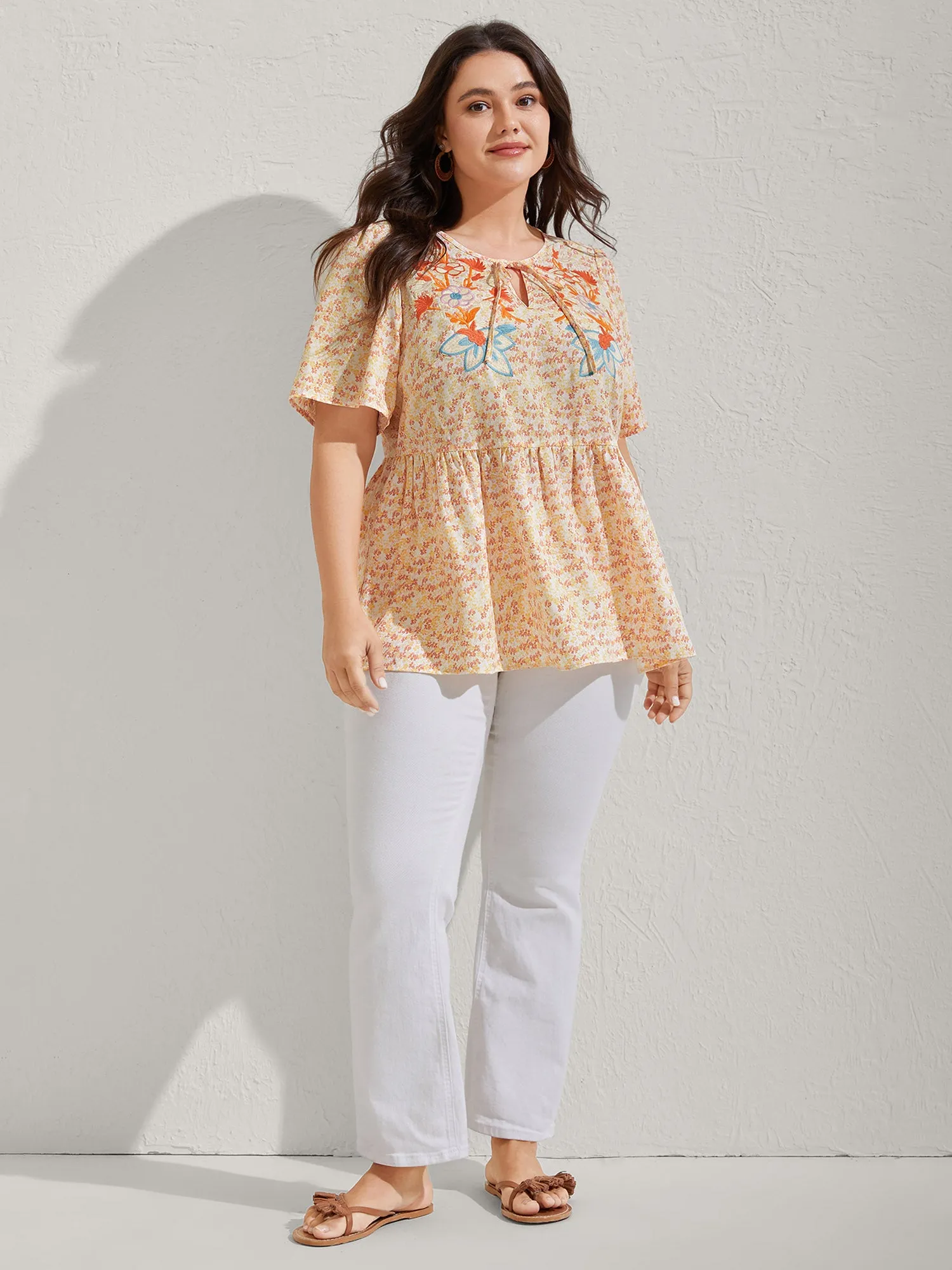 Floral Embroidery Neck Tie Blouse sold by Bloomchic product image thumbnail 3