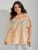 Floral Embroidery Neck Tie Blouse sold by Bloomchic