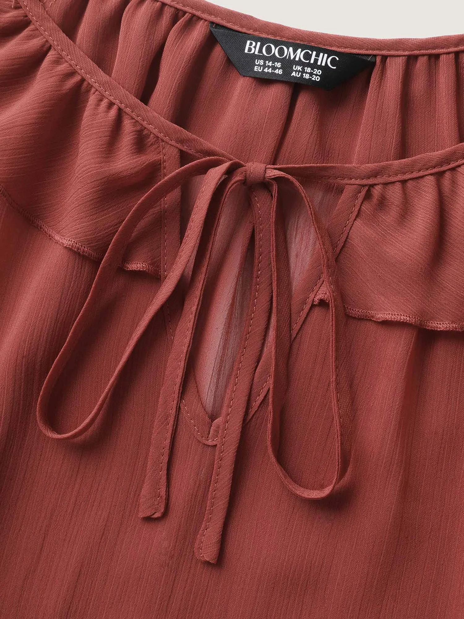 Sheer Ruffled Neck Flowy Solid Blouse sold by Bloomchic product image thumbnail 5