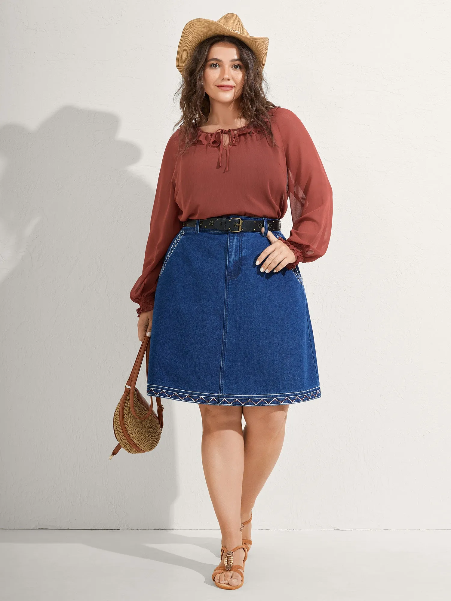 Sheer Ruffled Neck Flowy Solid Blouse sold by Bloomchic product image thumbnail 3